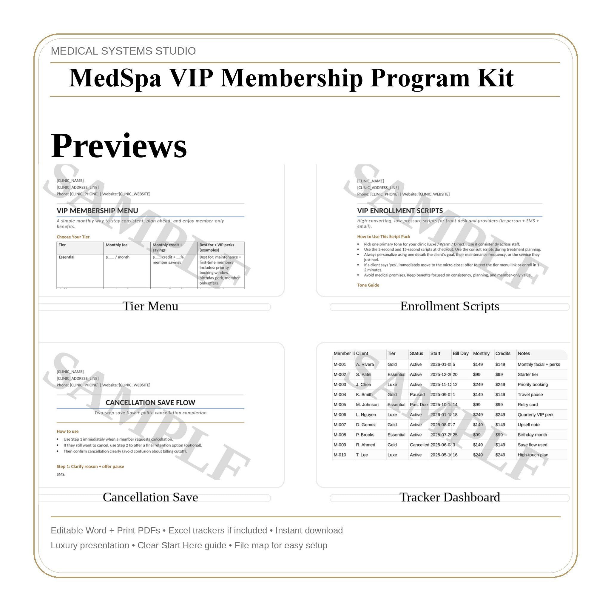 MedSpa VIP Membership Program Kit | Clinic SOP Templates (Word, PDF, xlsx)
