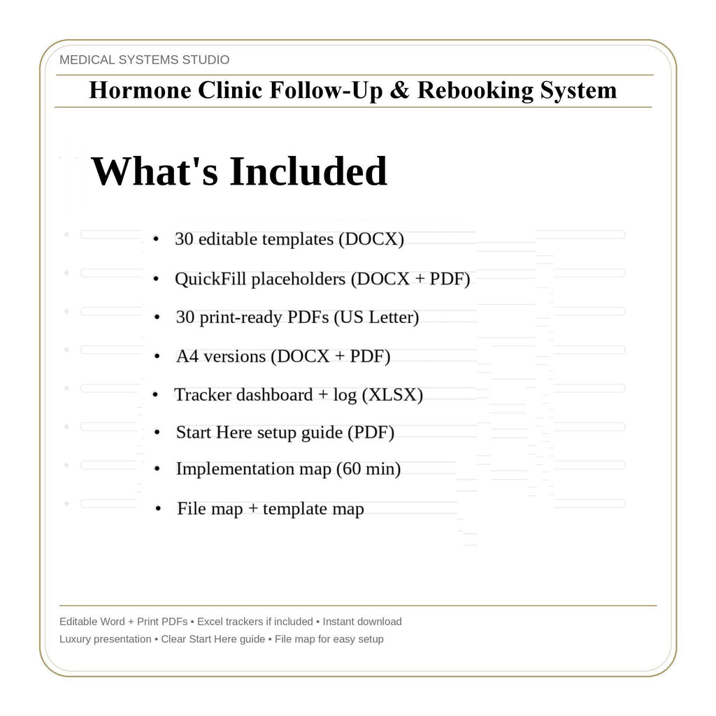 Hormone Clinic Follow-Up & Rebooking System | TRT HRT BHRT | Scripts, Labs, Refill, Tracker (Digital Download)