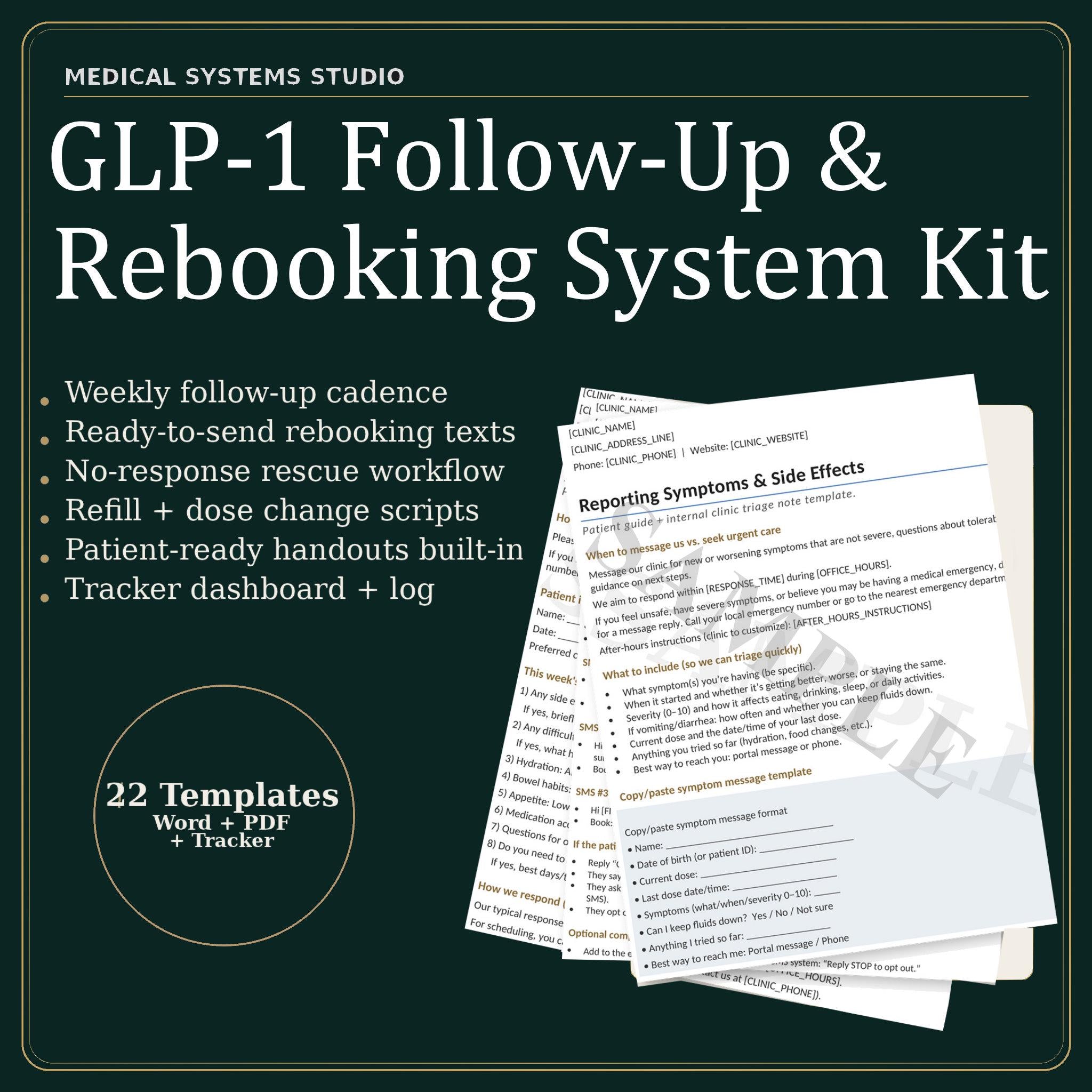 GLP-1 Follow-Up & Rebooking System Kit | Recall Cadence, No-Show Recovery, SMS/Email Scripts, Tracker