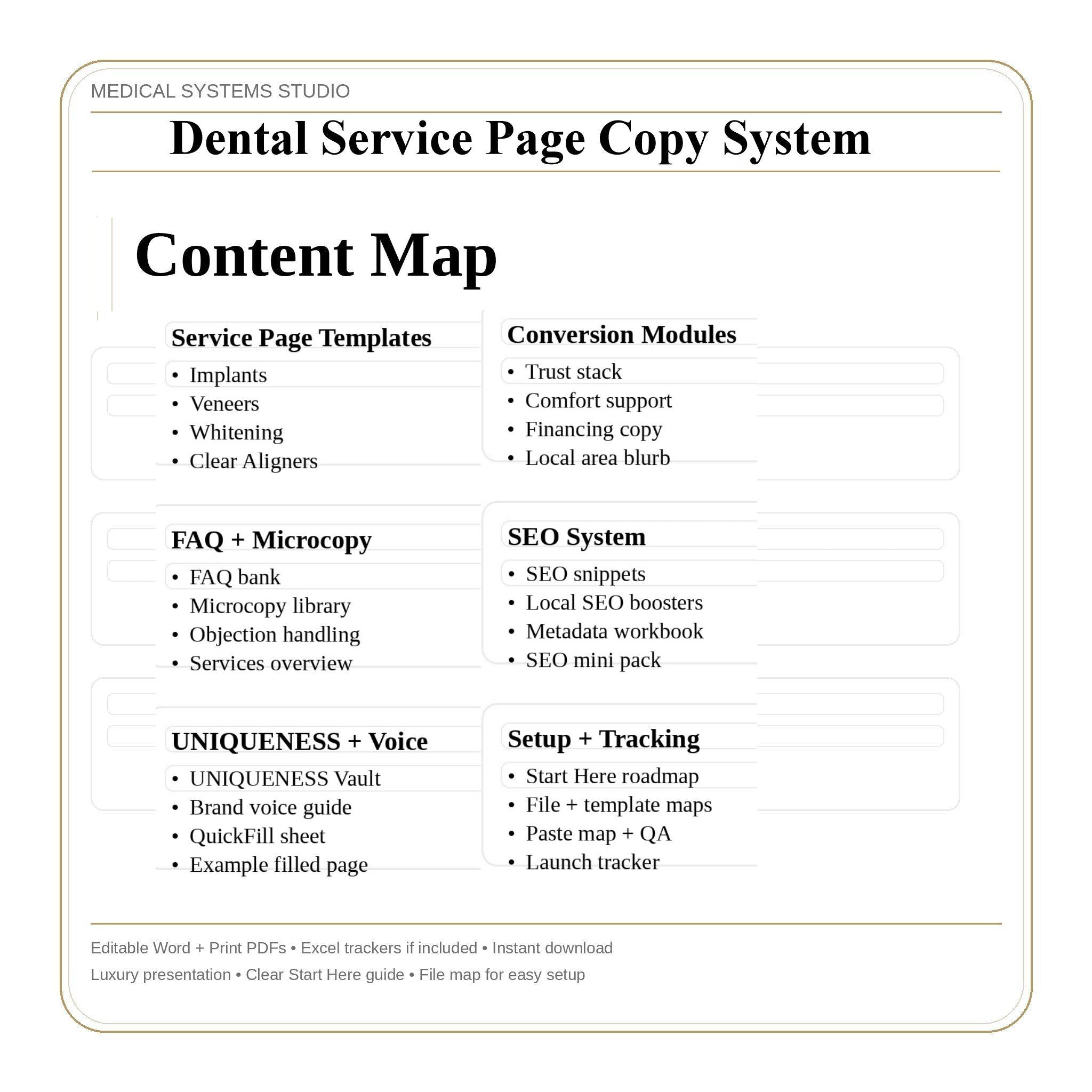 Dental Service Page Copy System | Website SEO Content (Word, PDF, xlsx)