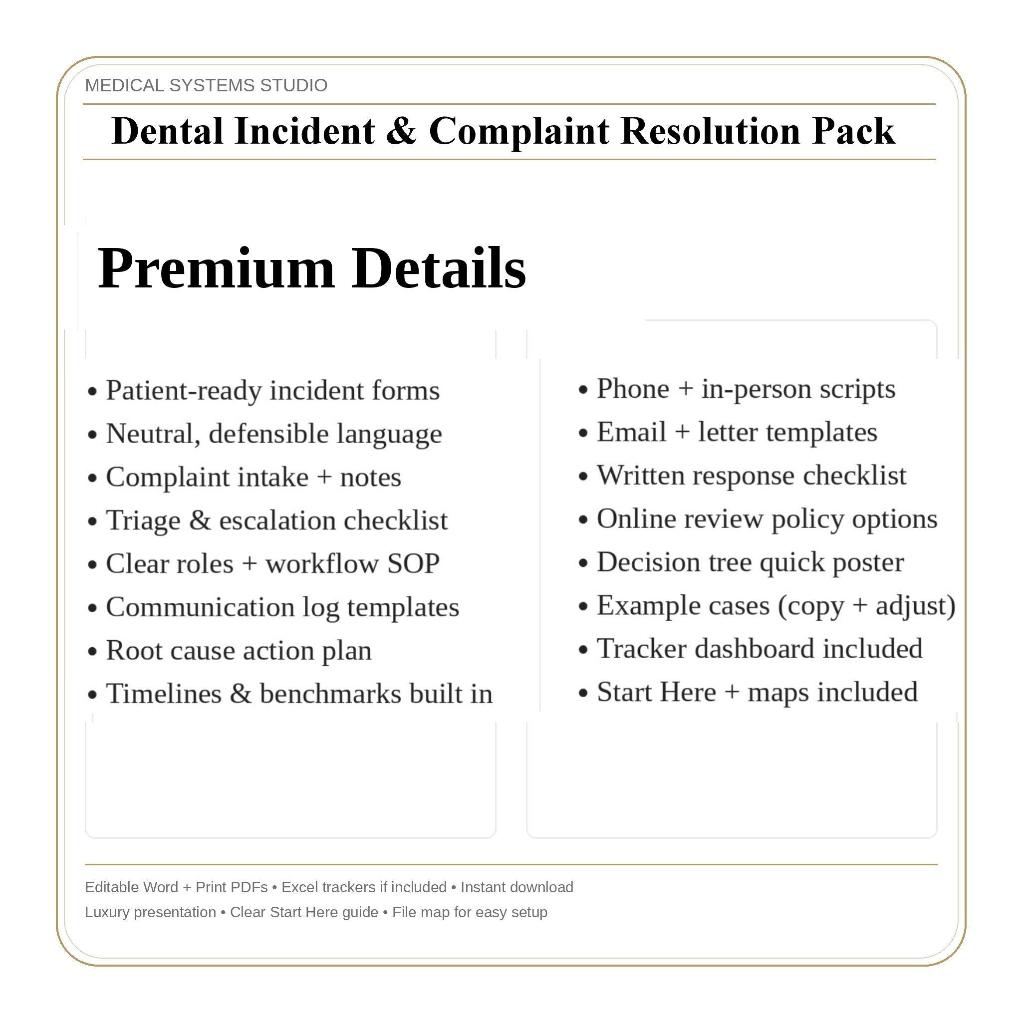 Dental Incident & Complaint Resolution Kit | Clinic Workflow (Digital Download)