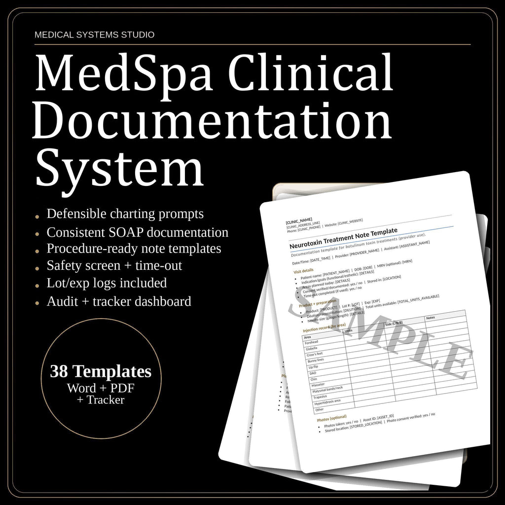 MedSpa Clinical Documentation System | Injectables, Laser, and Microneedling (Digital Download)