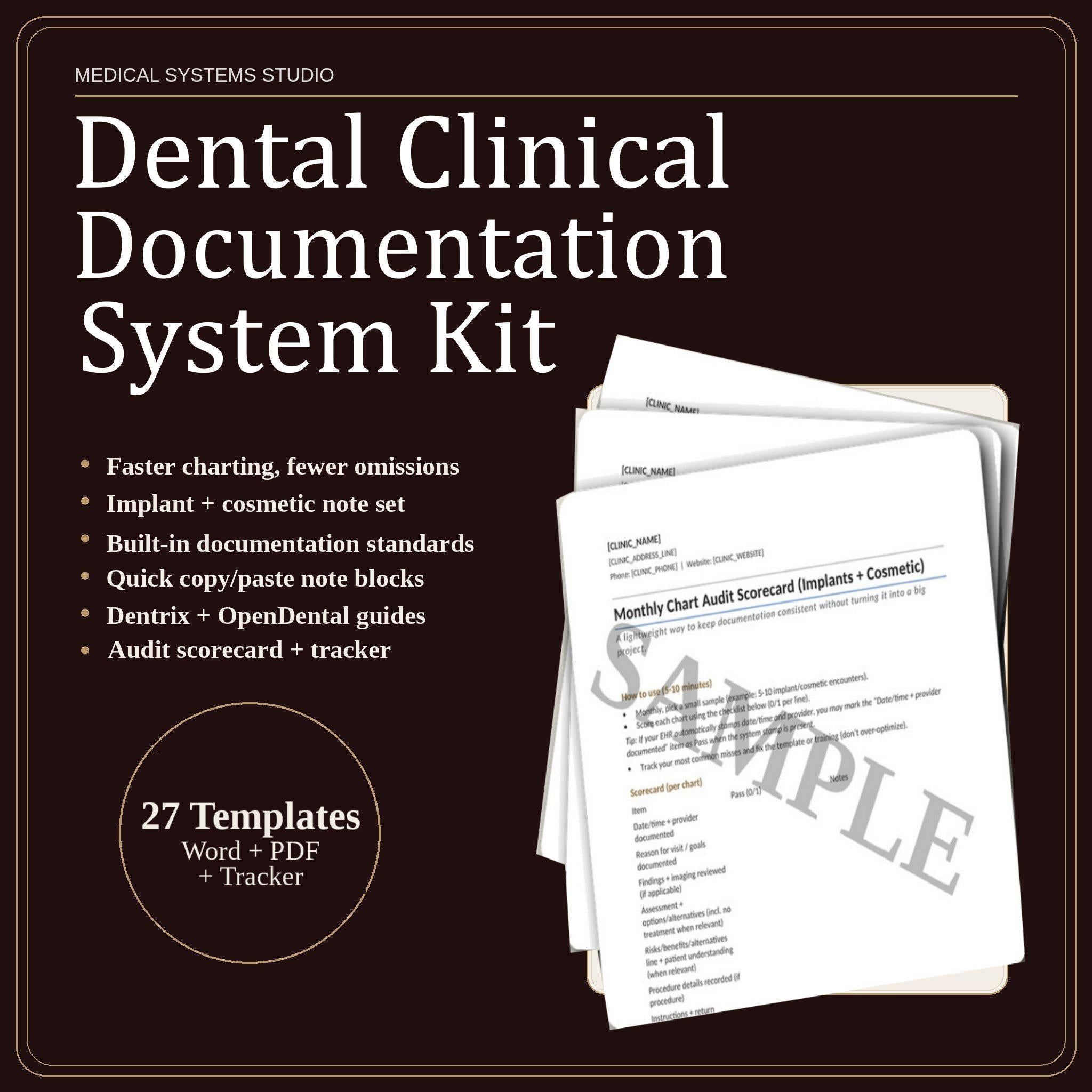 Dental Clinical Documentation System | Implant & Cosmetic Templates (Digital Download)