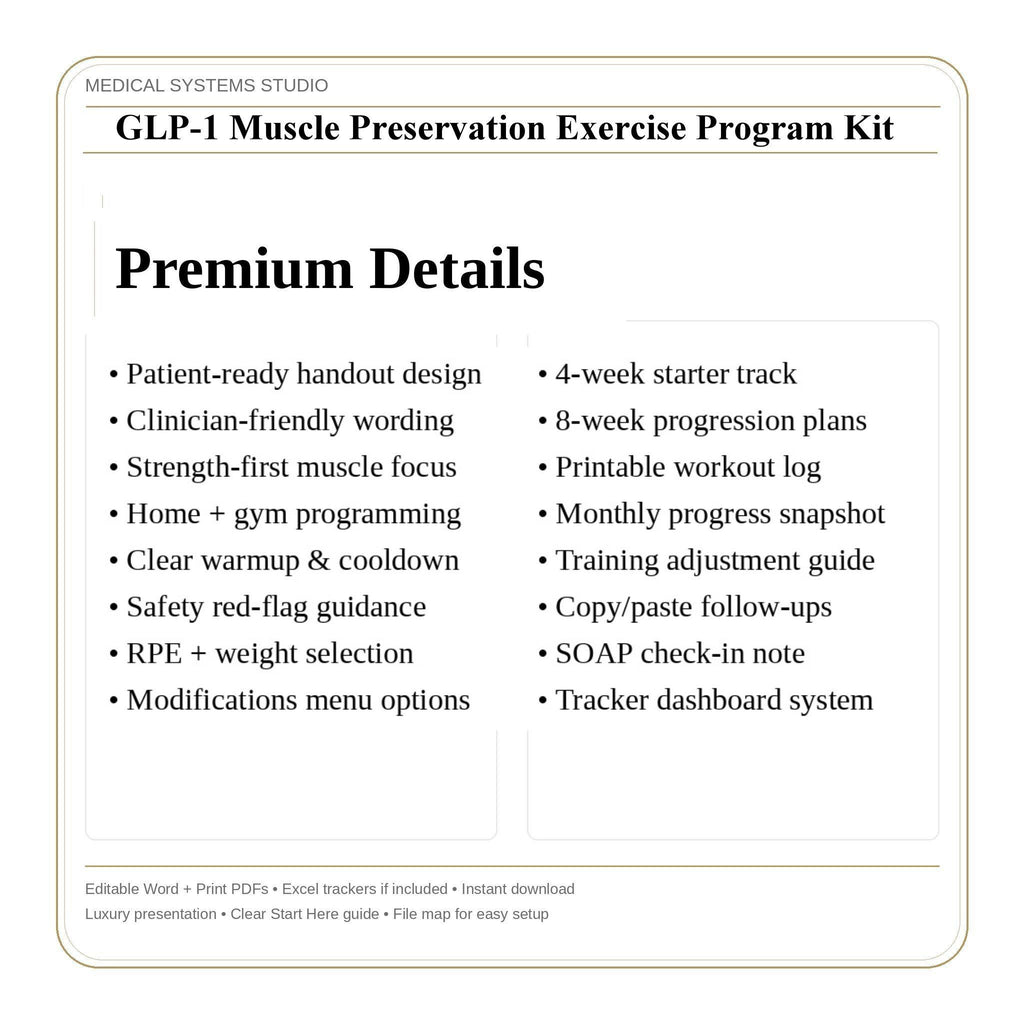 GLP-1 Muscle Preservation Exercise Program Kit | Semaglutide/Tirzepatide Strength Plans + Adjustment Guide + Tracker