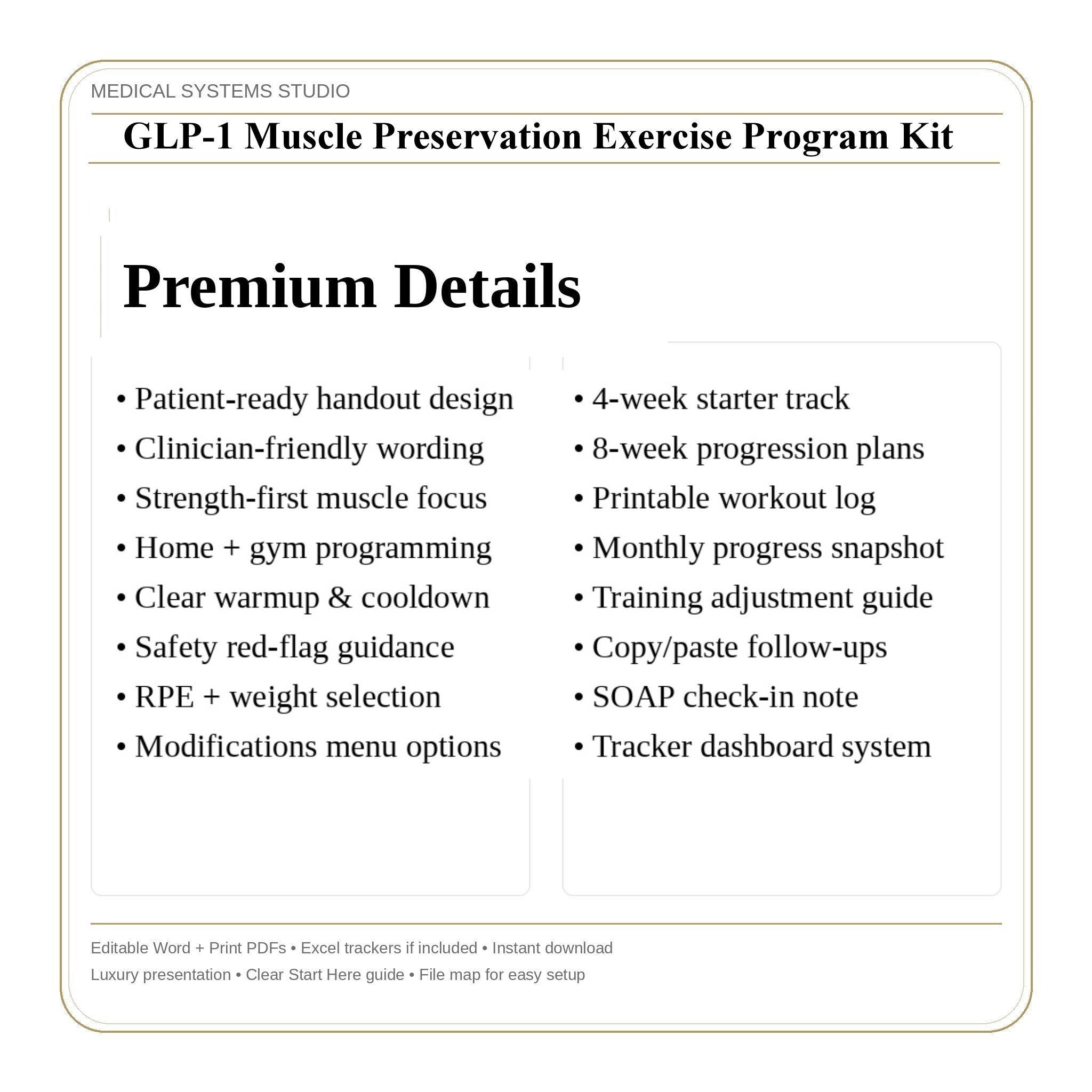 GLP-1 Muscle Preservation Exercise Program Kit | Semaglutide/Tirzepatide Strength Plans + Adjustment Guide + Tracker
