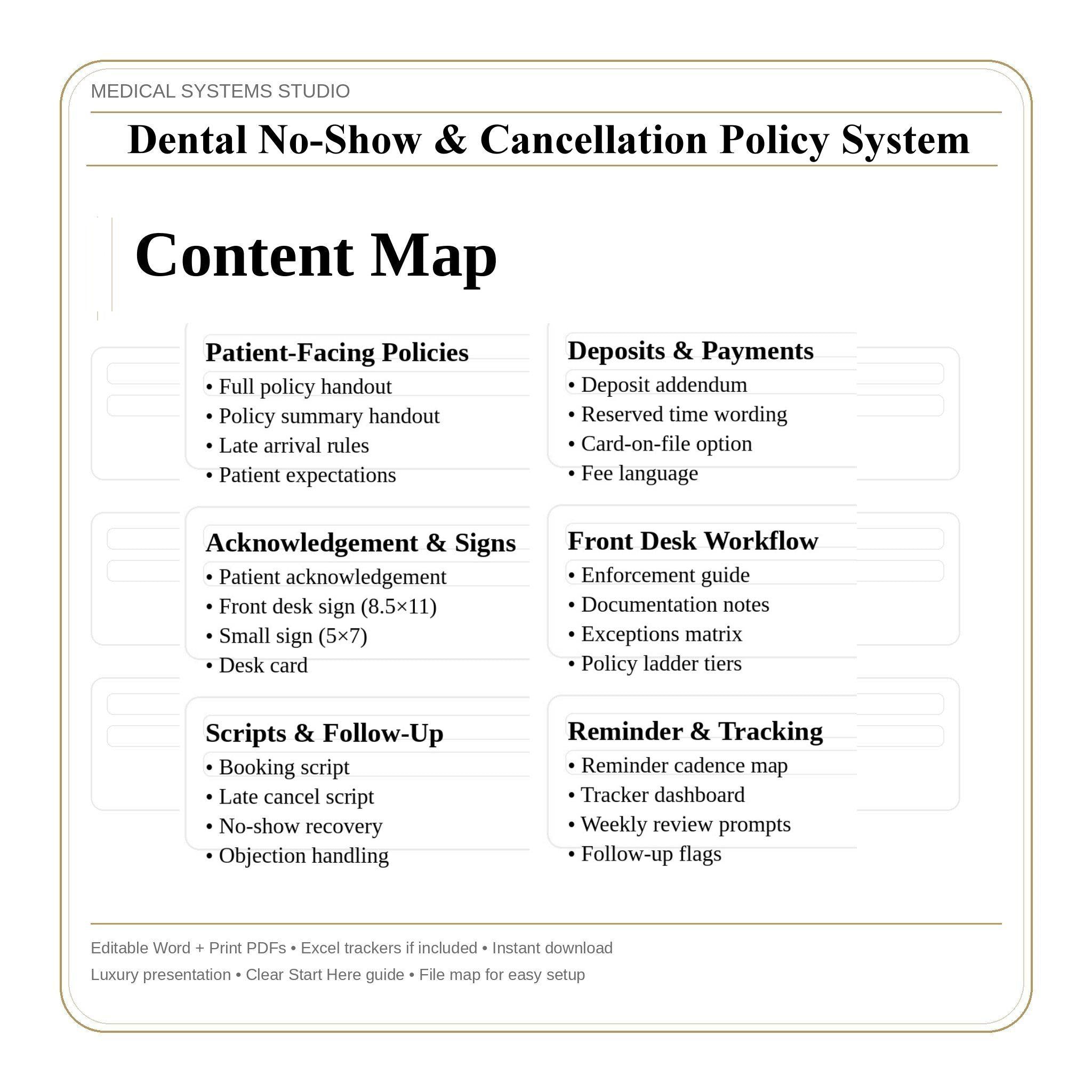 Dental No-Show Policy System | Clinic Forms, Front Desk Scripts (PDF, DOCX, XLSX)