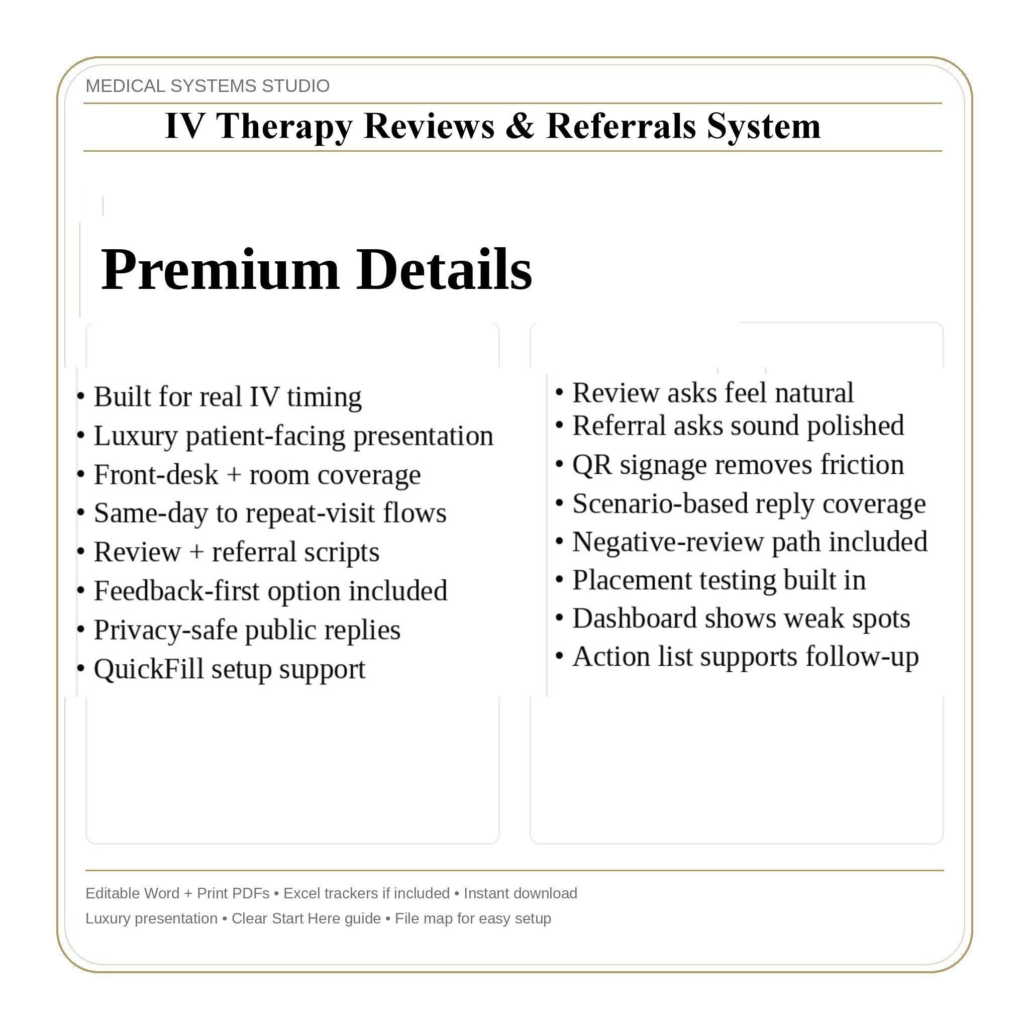 IV Therapy Reviews & Referrals System | Google Review QR Signs + SMS/Email Scripts (Digital Download)
