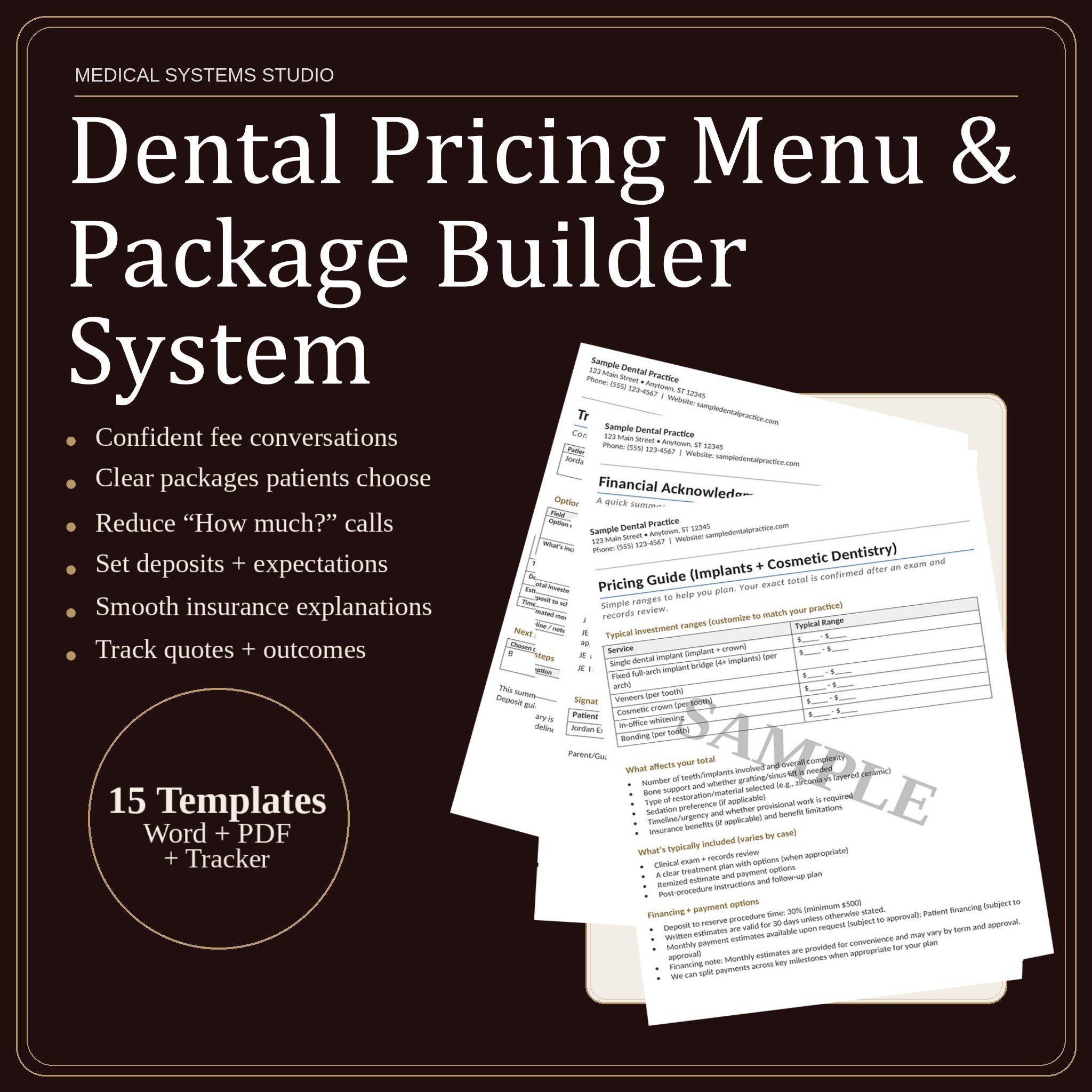 Dental Pricing Menu & Package Builder | Cosmetic Implant Fee System (Digital Download)