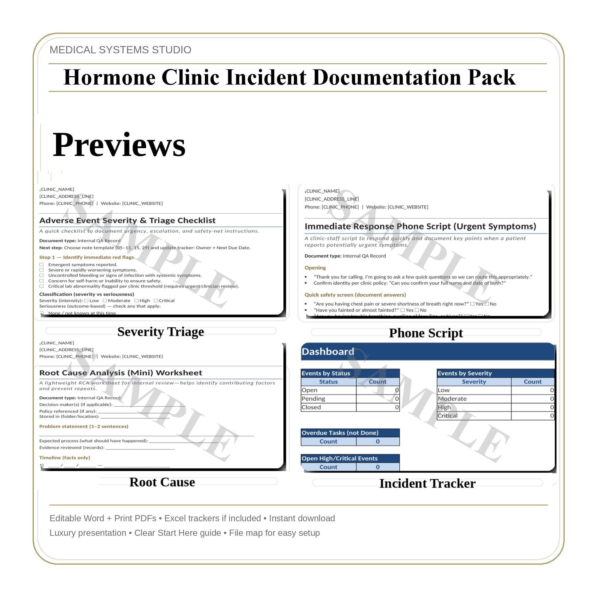 Hormone Clinic Incident Documentation Pack | TRT/HRT/BHRT Forms + Scripts (Digital Download)