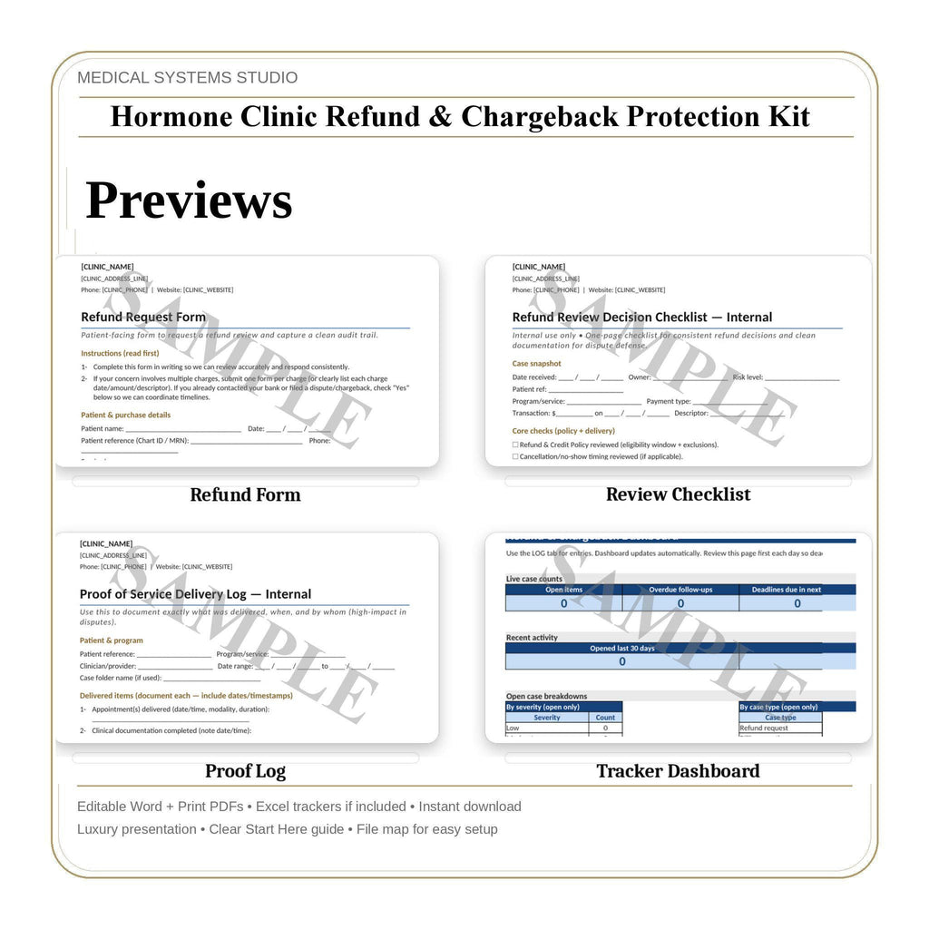 Hormone Clinic Refund & Chargeback Protection Kit | TRT HRT BHRT Policy, Scripts, Billing (Digital Download)