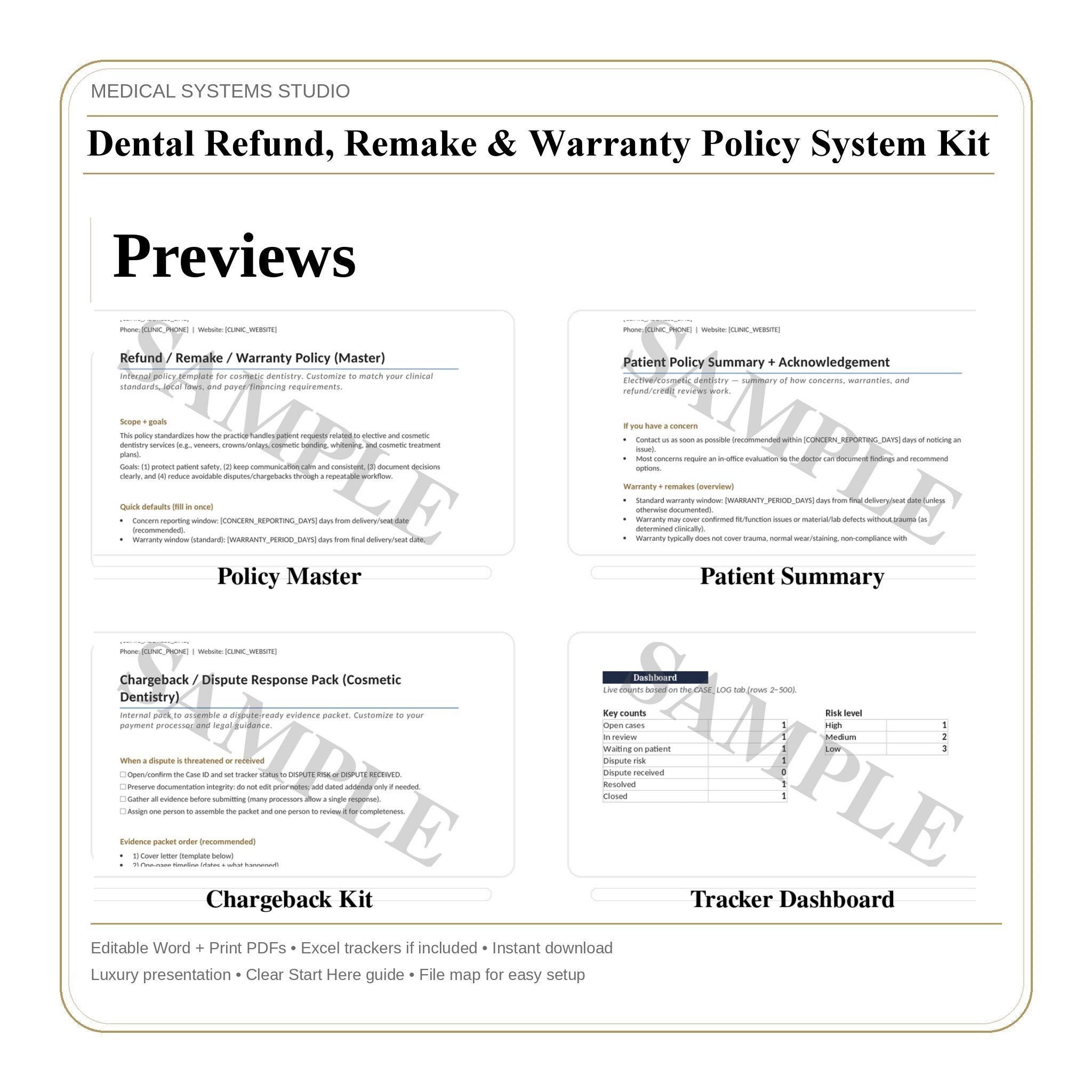 Dental Refund Policy System, Remake Warranty, Chargeback Scripts Word/PDF/Tracker (Digital Download)