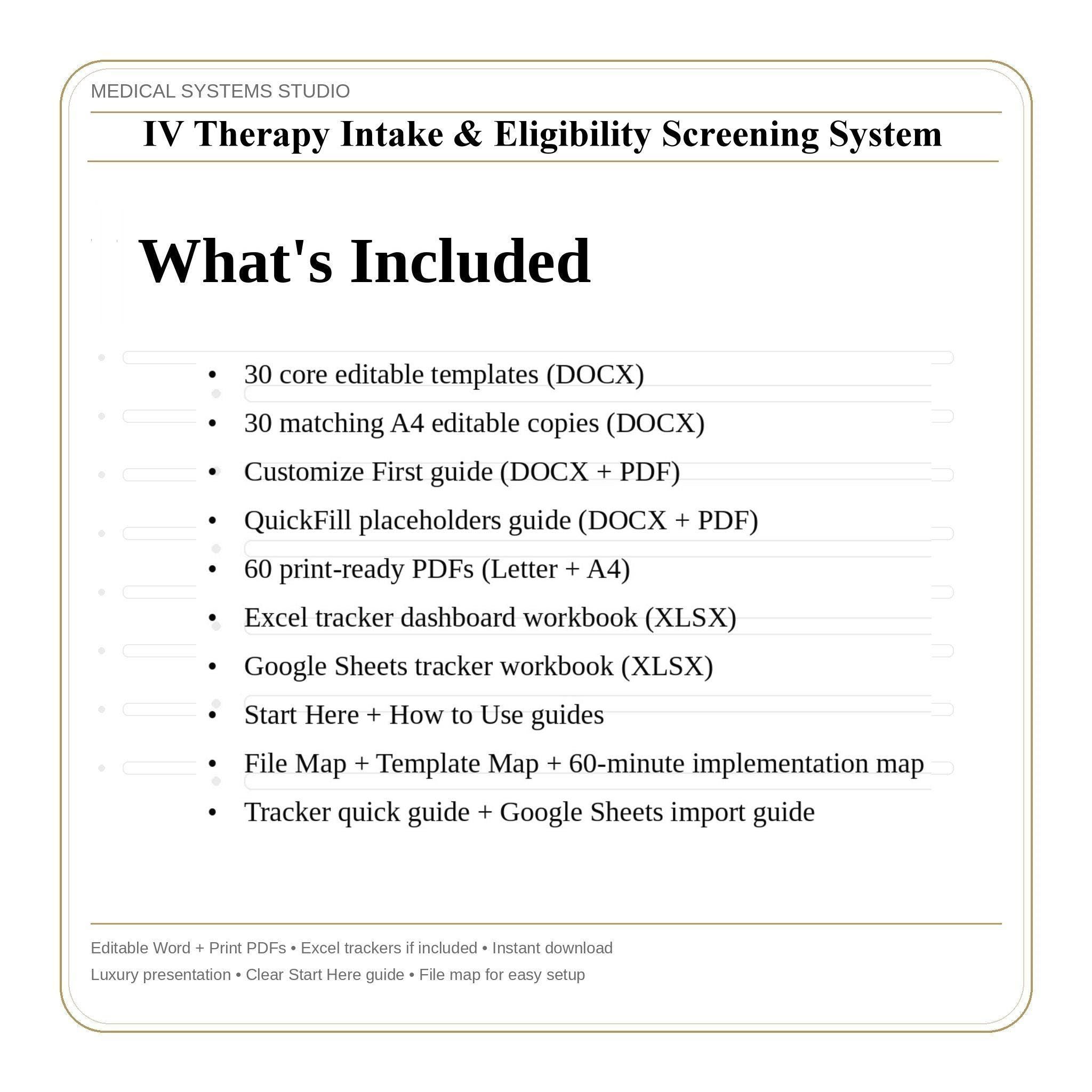 IV Therapy Intake & Eligibility Screening System | Clinic Forms Word/PDF/Tracker (Digital Download)