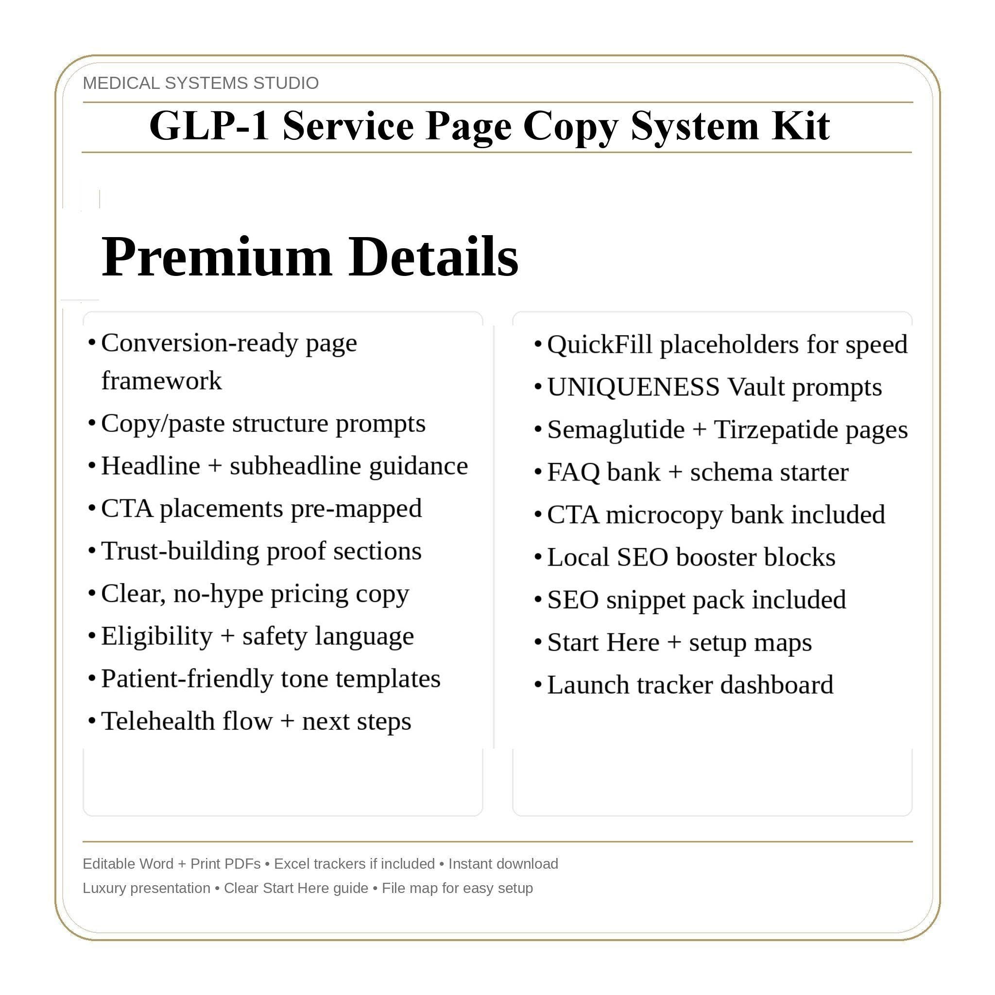 GLP-1 Service Page Copy Kit | Semaglutide & Tirzepatide Website Copy | Medical Weight Loss Pages, SEO Meta, FAQ Schema, Uniqueness Vault