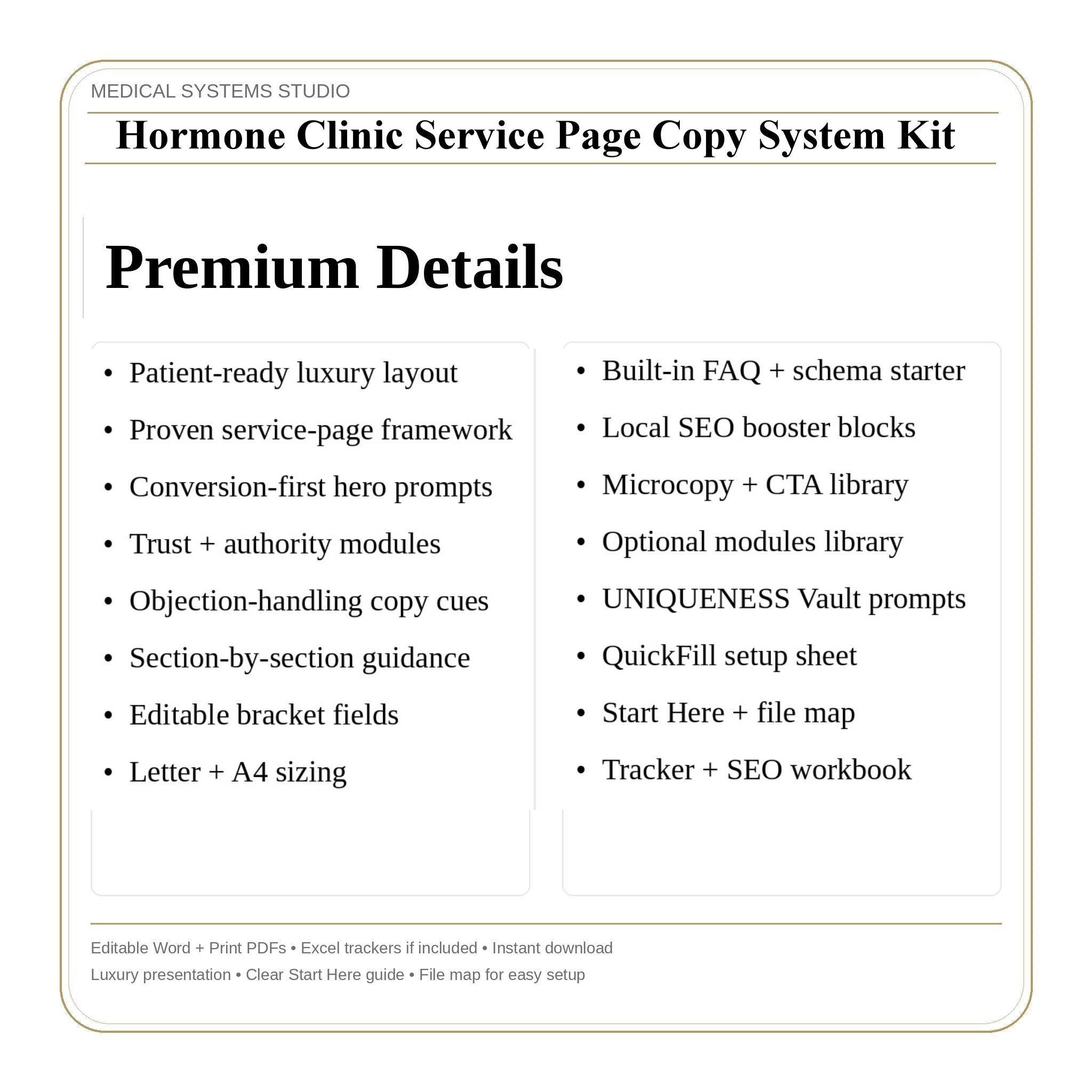 Hormone Clinic Service Page Copy System | TRT HRT BHRT | 10 Seo Templates (Digital Download)
