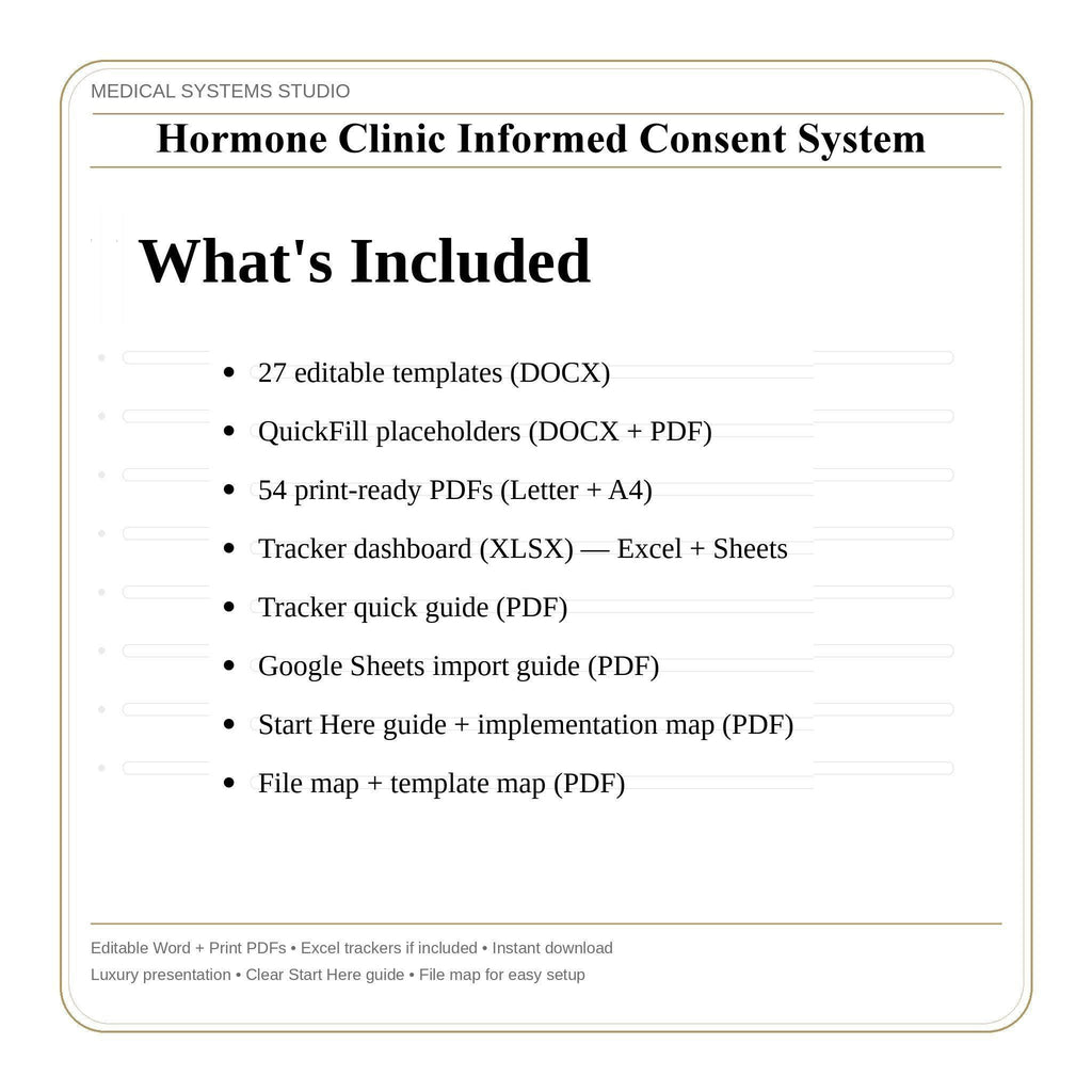 Hormone Clinic Informed Consent System | TRT, HRT, BHRT Forms. Word/PDF/Tracker (Digital Download)