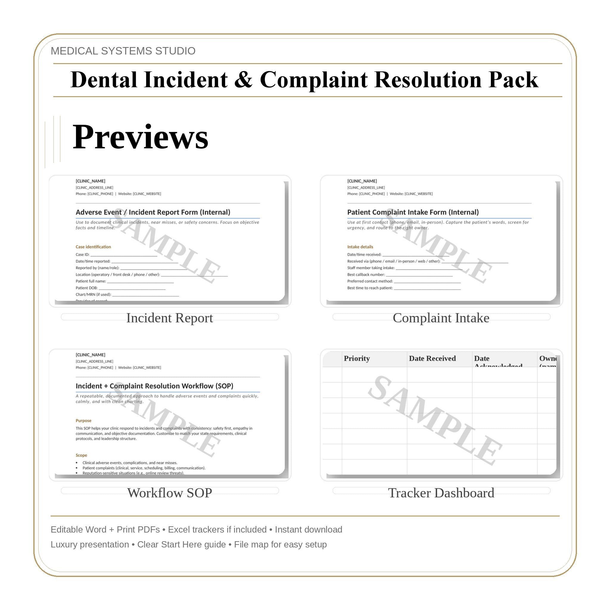 Dental Incident & Complaint Resolution Kit | Clinic Workflow (Digital Download)