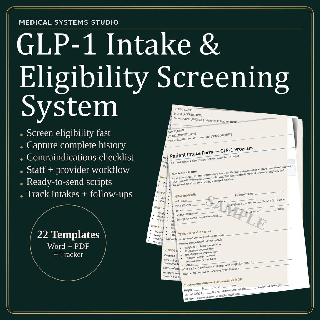GLP-1 Intake Form | Medical Weight Loss Clinic Eligibility System (Digital Download)