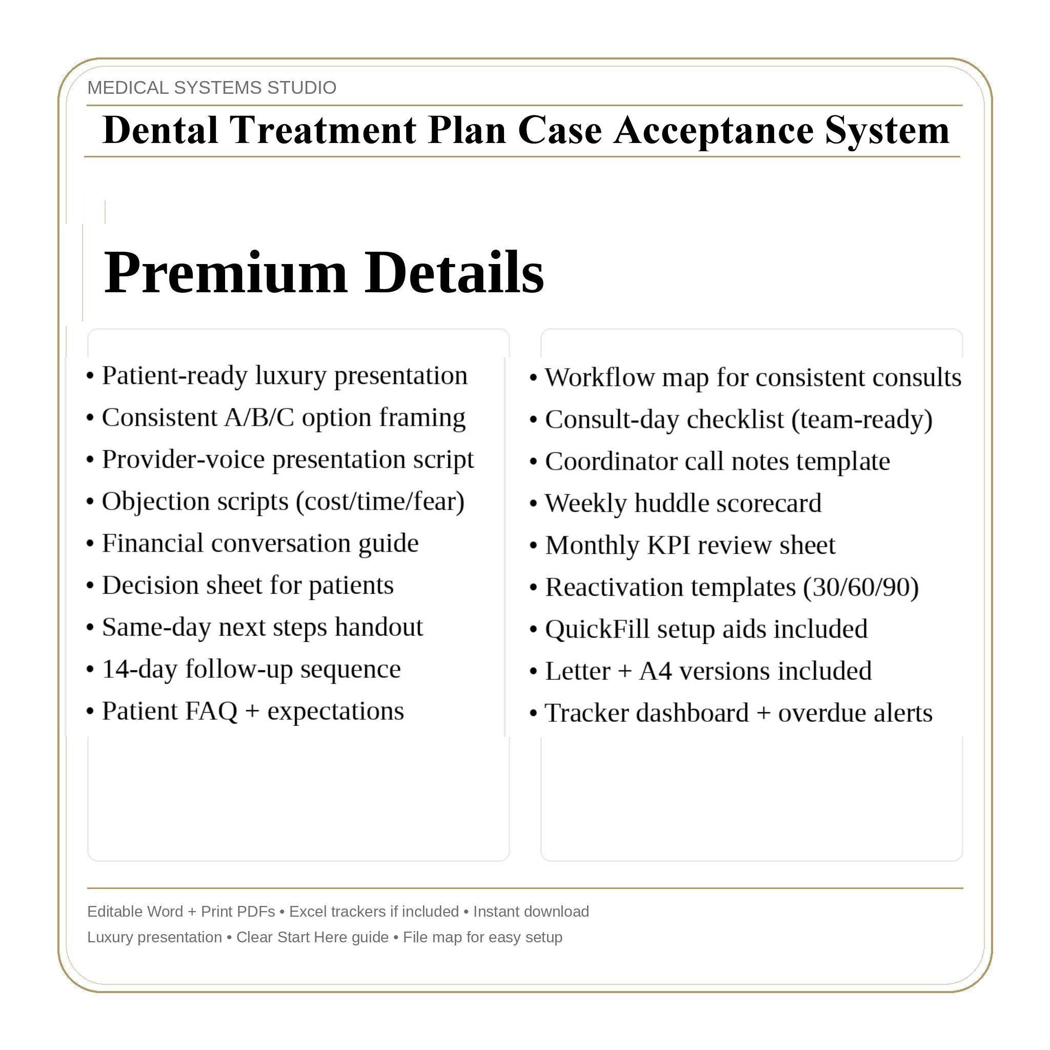 Dental Treatment Plan Case Acceptance System | Scripts + Tracker (Digital Download)
