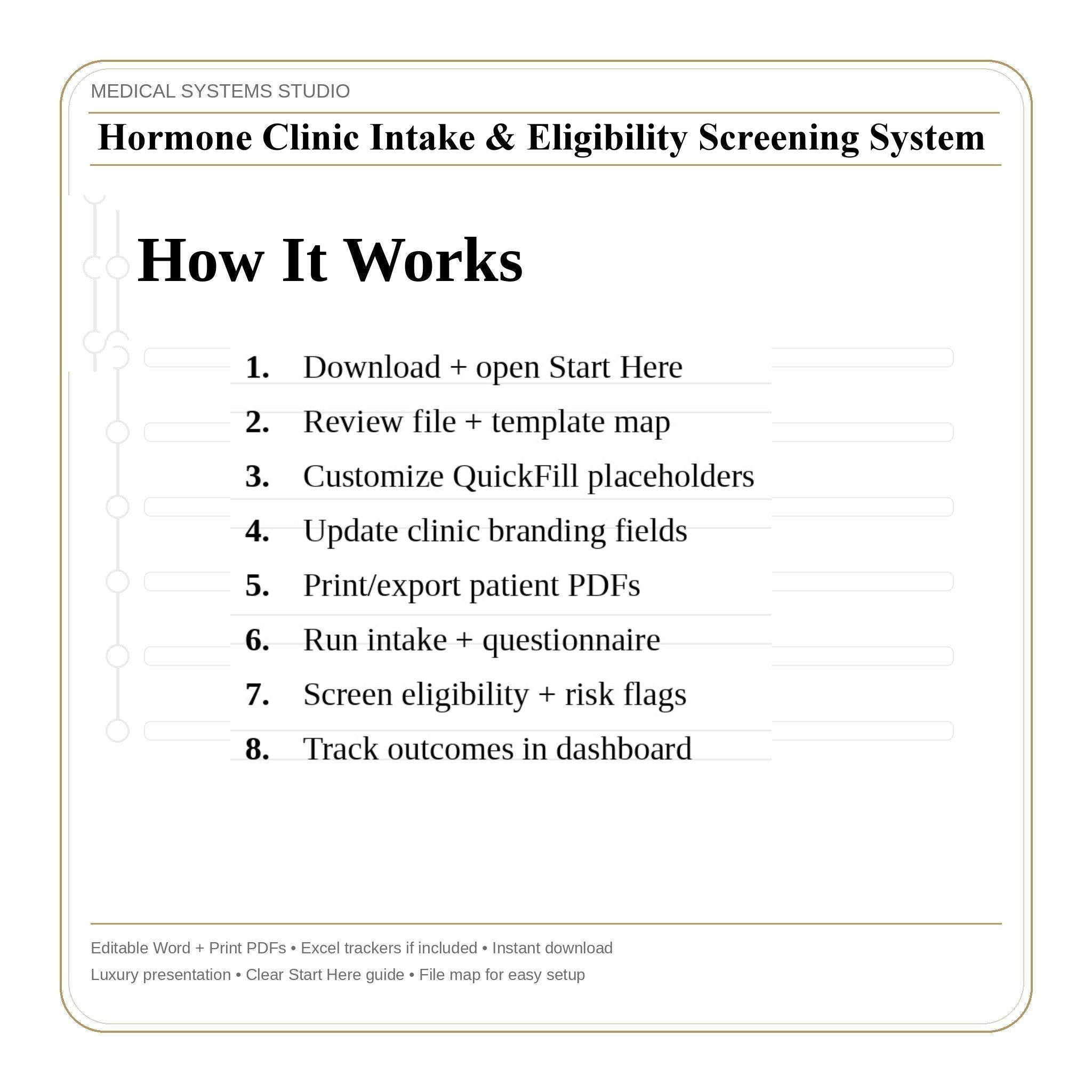 Hormone Clinic Intake & Eligibility Screening System | TRT HRT BHRT Forms, Contraindications, Labs, Consents, Tracker