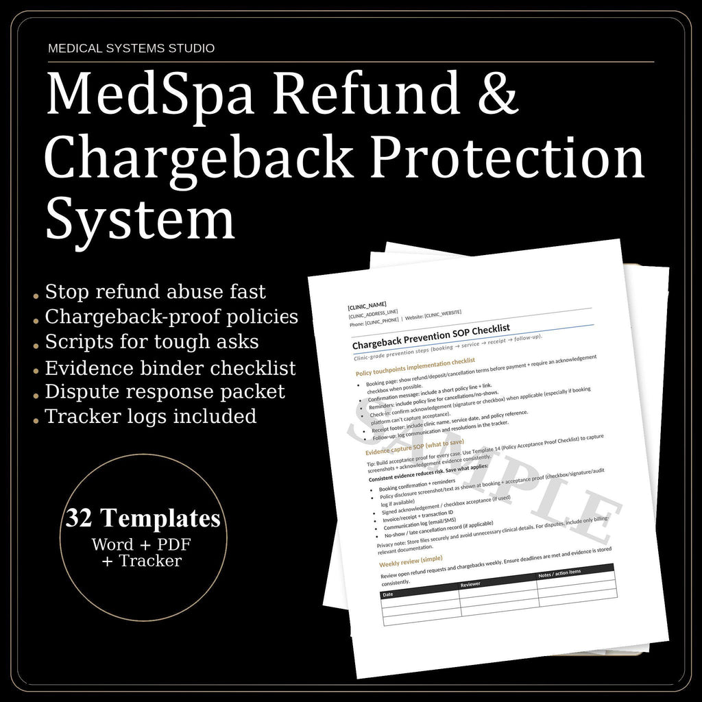 MedSpa Refund & Chargeback Protection System | Clinic Policy Templates