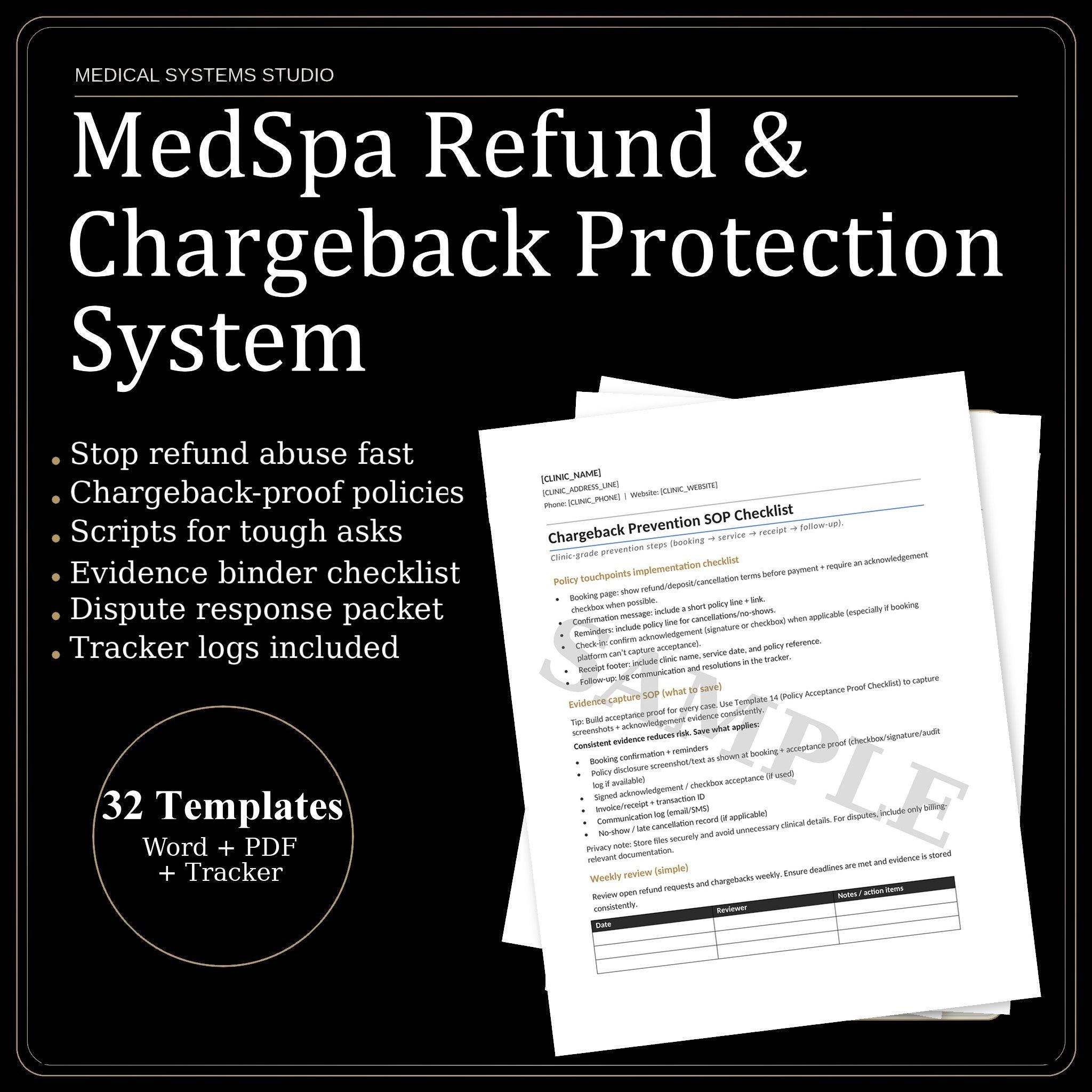 MedSpa Refund & Chargeback Protection System | Clinic Policy Templates