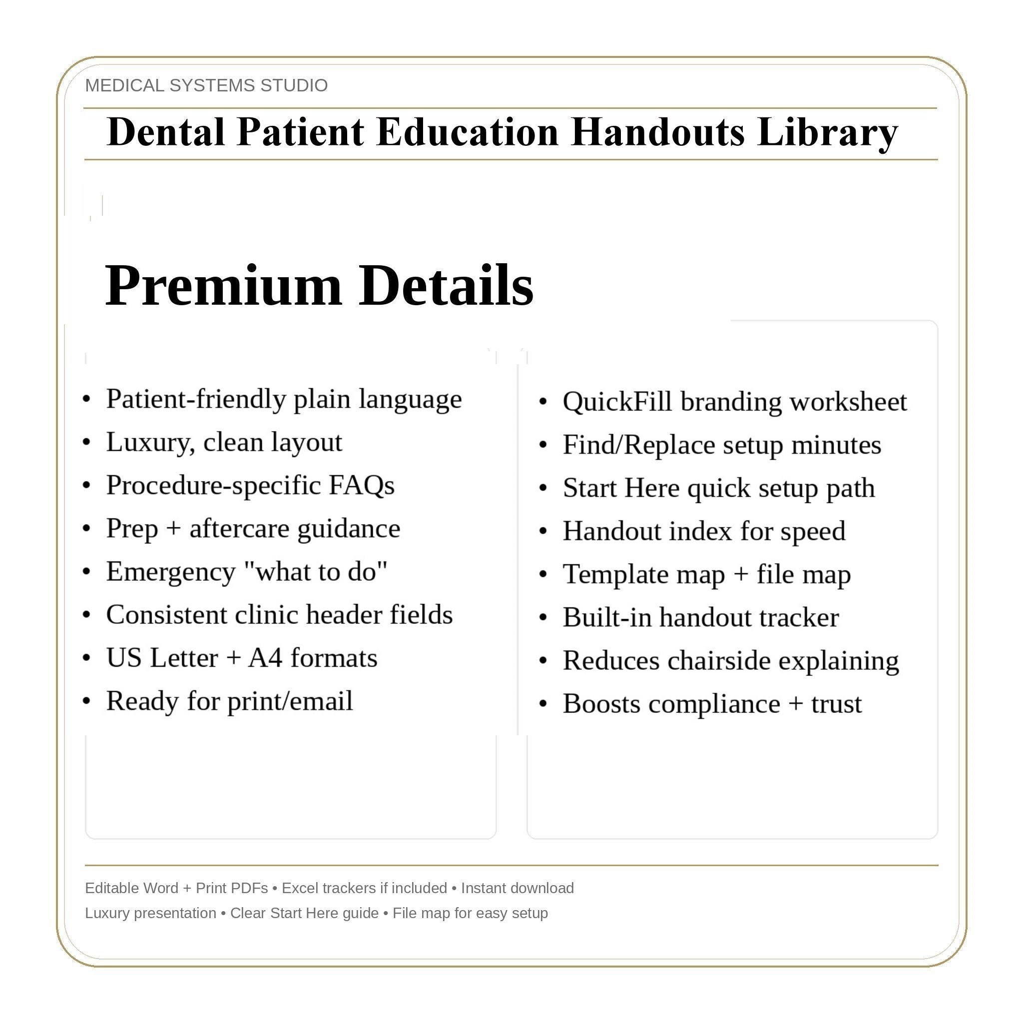 Dental Patient Education Handouts Library | Implant Aftercare, Veneers & Whitening | FAQs + Prep Checklist + Timeline | Tracker