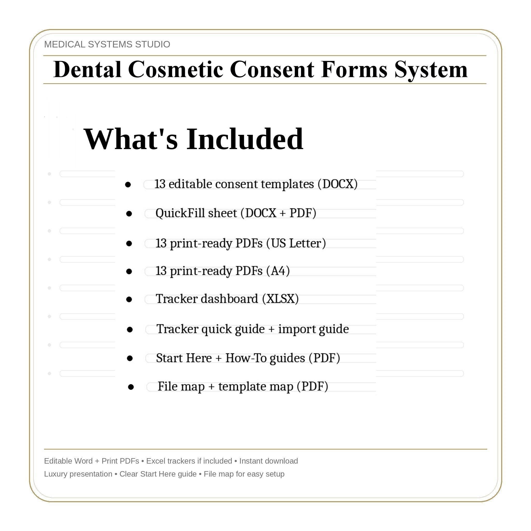 Dental Cosmetic Consent Forms System | Veneers, Crowns, Bonding, Whitening, Aligner | Word/PDF/Tracker (Download)