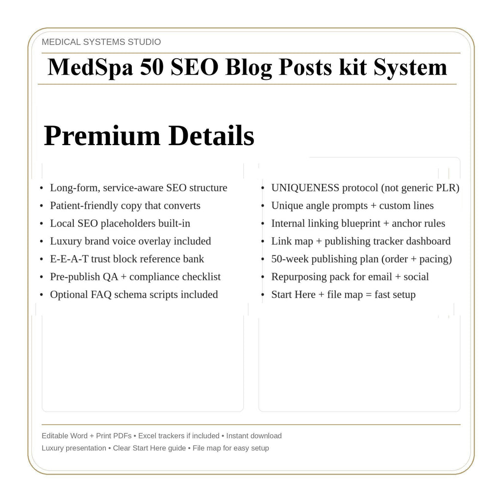 MedSpa SEO Blog Post Kit | 50+ Long Form Templates