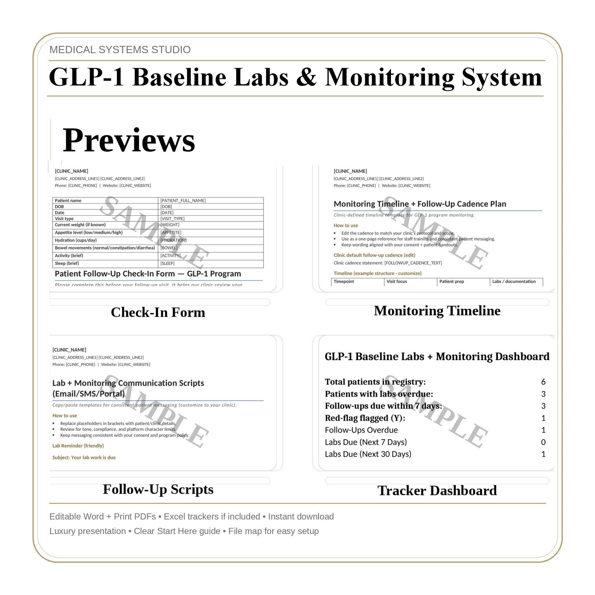 GLP-1 Baseline Labs & Monitoring System | Semaglutide + Tirzepatide Follow Up Cadence, Lab Review Tracker, Overdue Outreach SOP