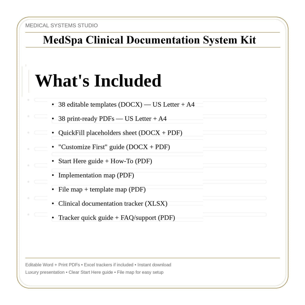 MedSpa Clinical Documentation System | Injectables, Laser, and Microneedling (Digital Download)
