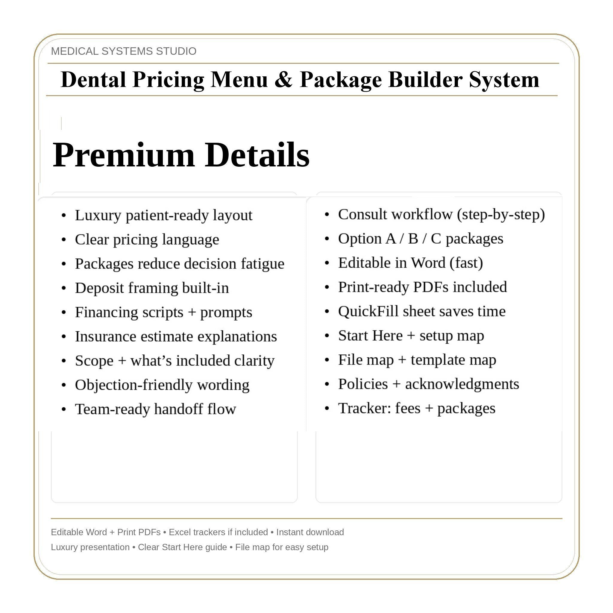 Dental Pricing Menu & Package Builder | Cosmetic Implant Fee System (Digital Download)
