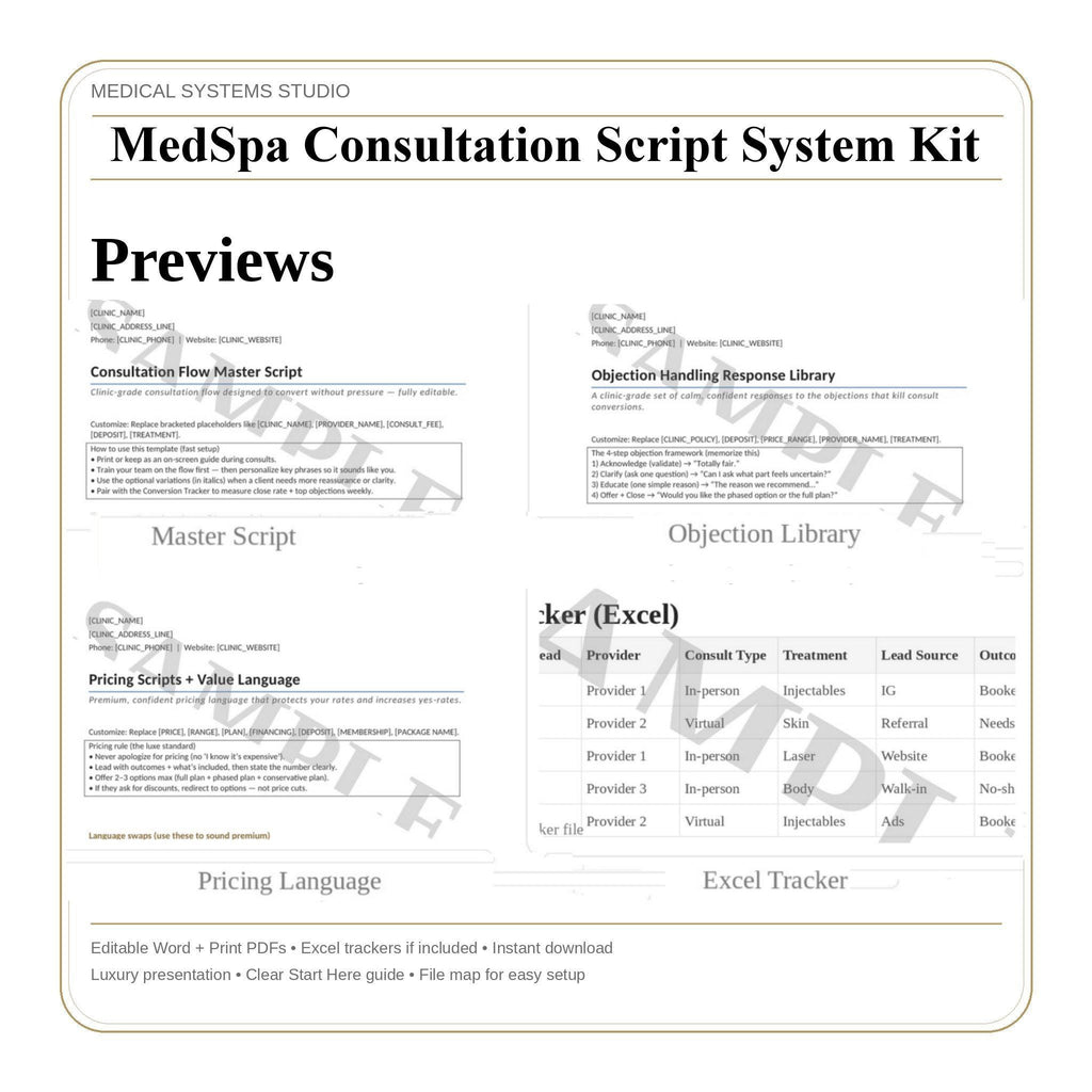 MedSpa Consultation Script System | Clinic Forms, Objection Handling (Digital Download)