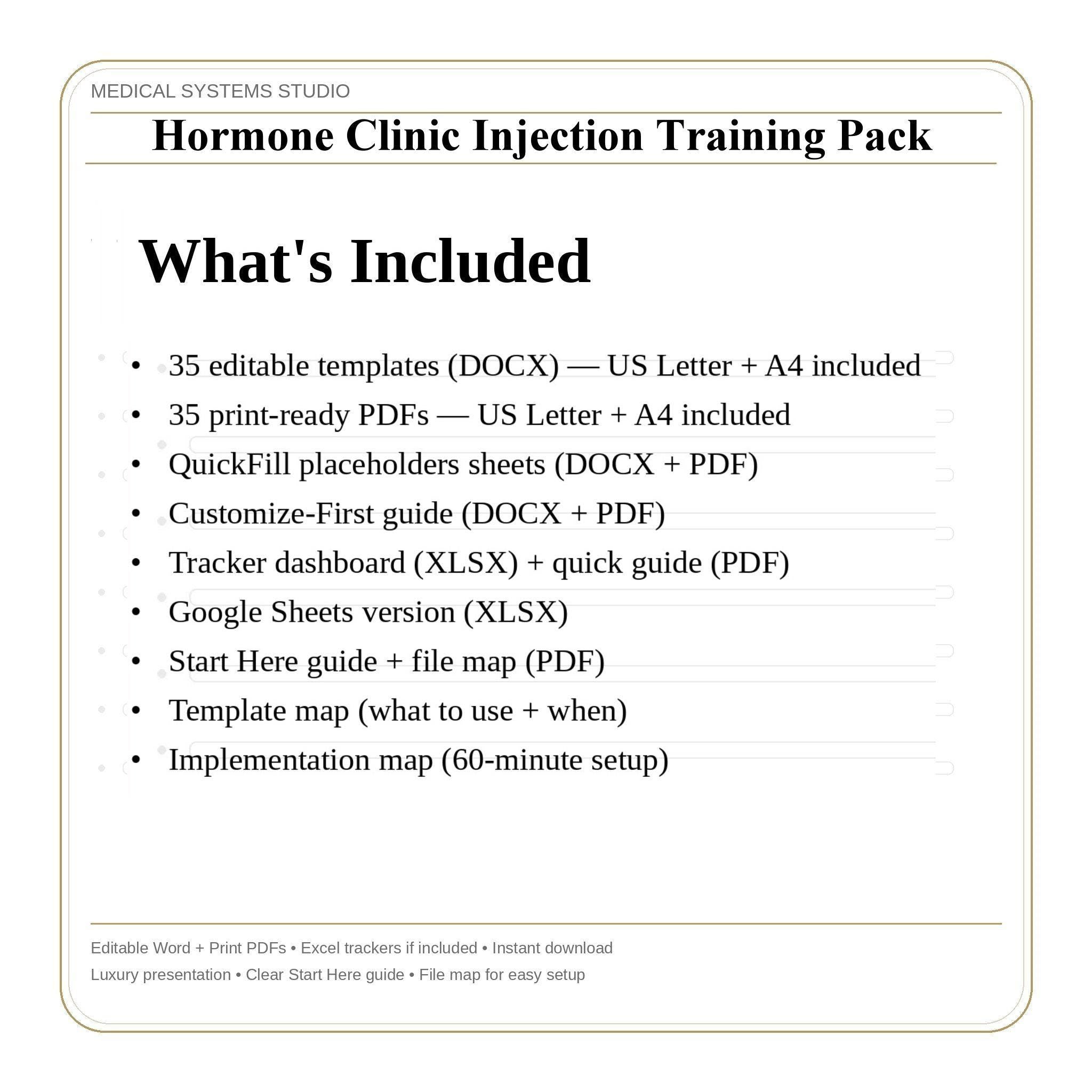 Hormone Clinic Injection Training Pack | TRT/HRT/BHRT | SOP, Competency, Storage/Supplies (Digital Download)