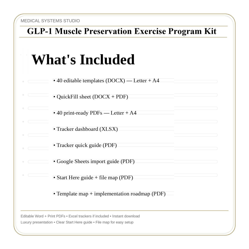 GLP-1 Muscle Preservation Exercise Program Kit | Semaglutide/Tirzepatide Strength Plans + Adjustment Guide + Tracker