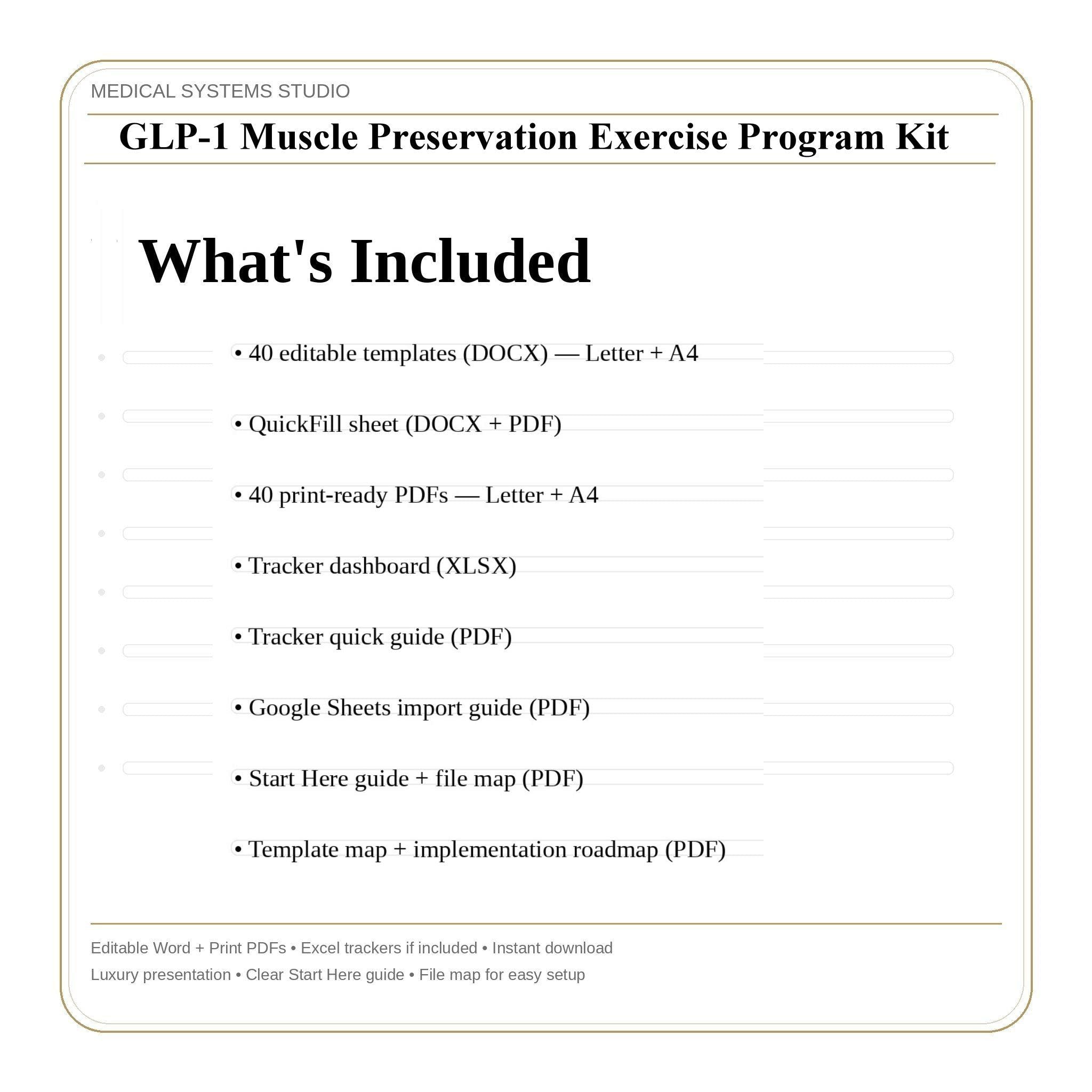 GLP-1 Muscle Preservation Exercise Program Kit | Semaglutide/Tirzepatide Strength Plans + Adjustment Guide + Tracker