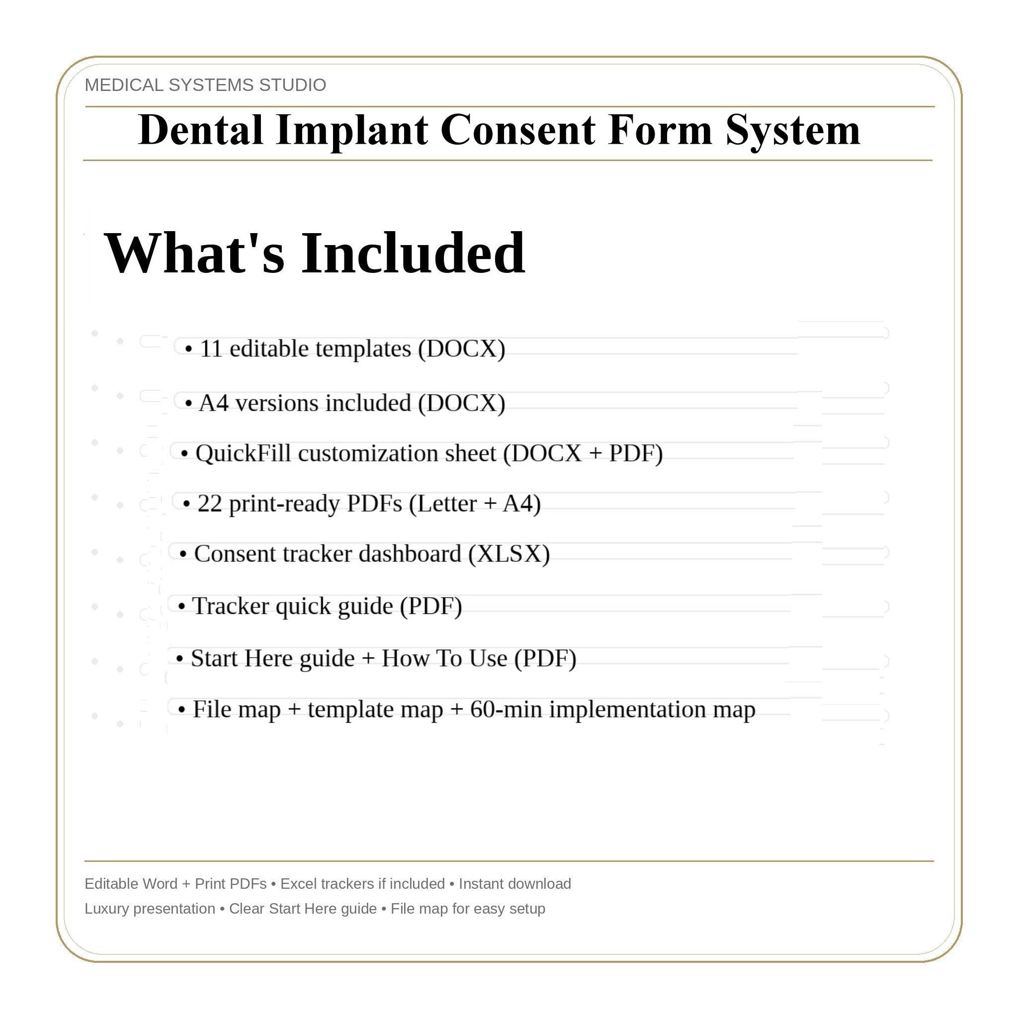 Dental Implant Consent Form System | Customizable Templates (DOCX, PDF, XLSX)