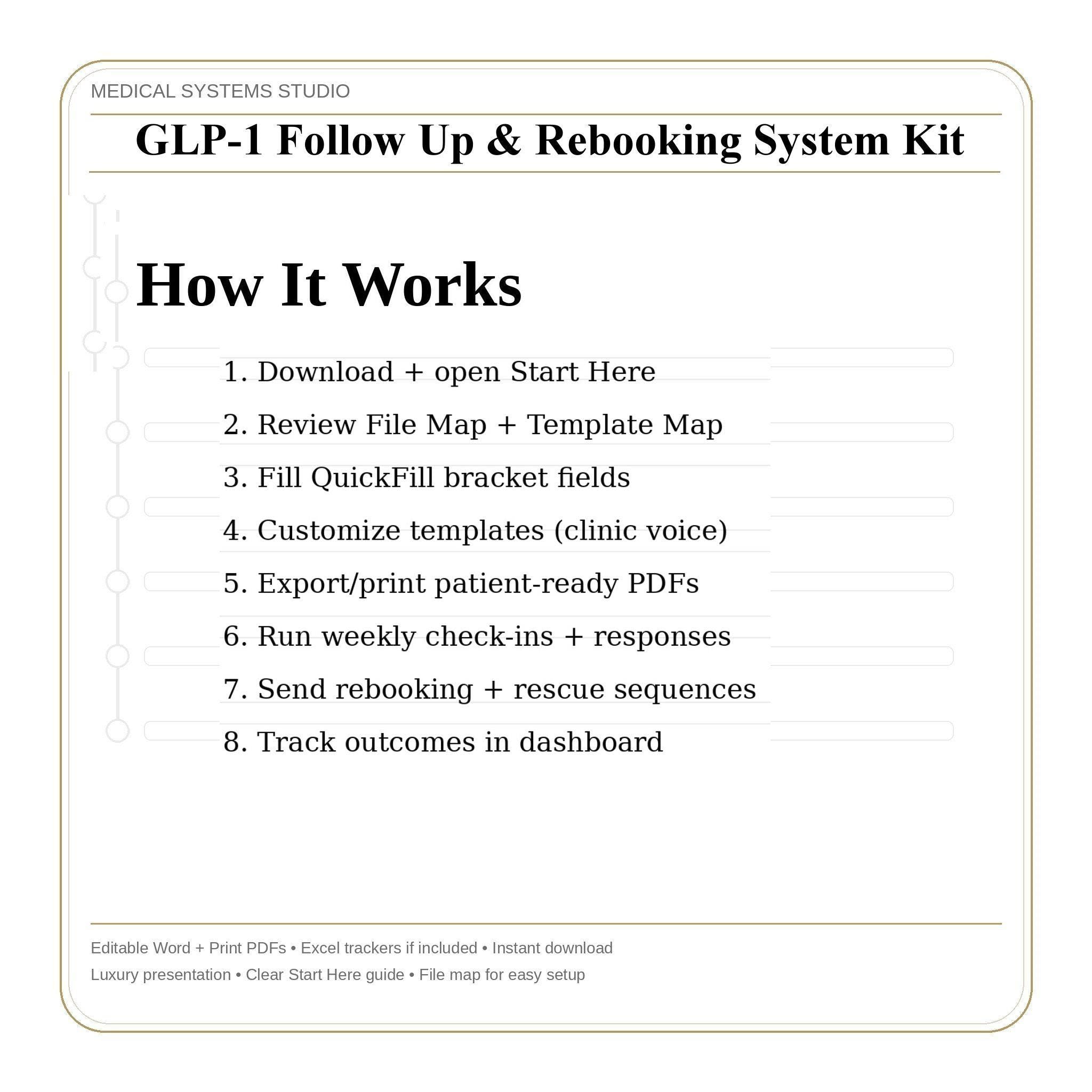 GLP-1 Follow-Up & Rebooking System Kit | Recall Cadence, No-Show Recovery, SMS/Email Scripts, Tracker