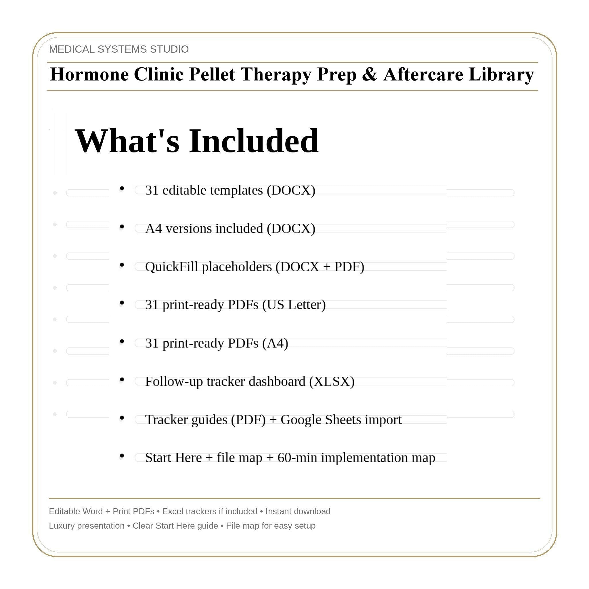 Hormone Clinic Pellet Therapy Prep & Aftercare Library | TRT/HRT/BHRT (Word/PDF/Tracker)