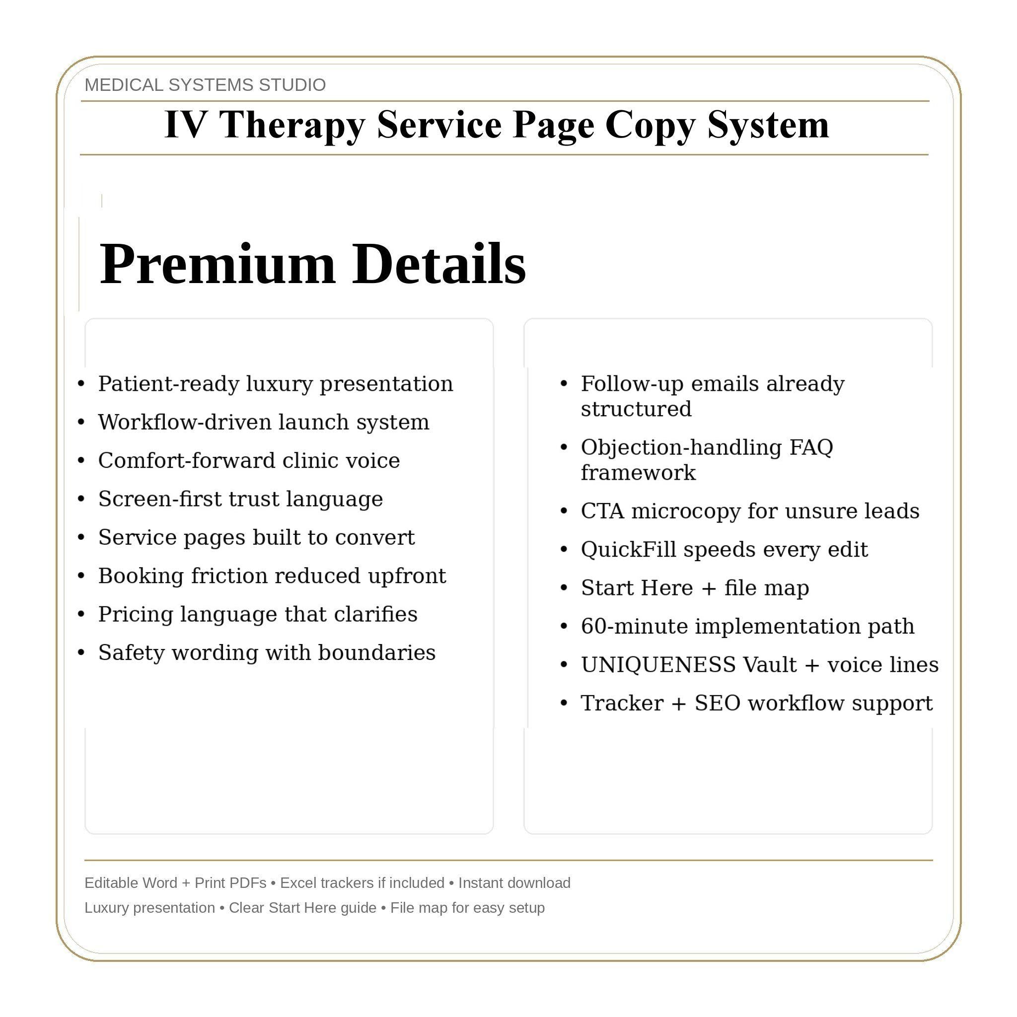 IV Therapy Service Page Copy System | 13 SEO Templates, Word/PDF/Tracker (Digital Download)