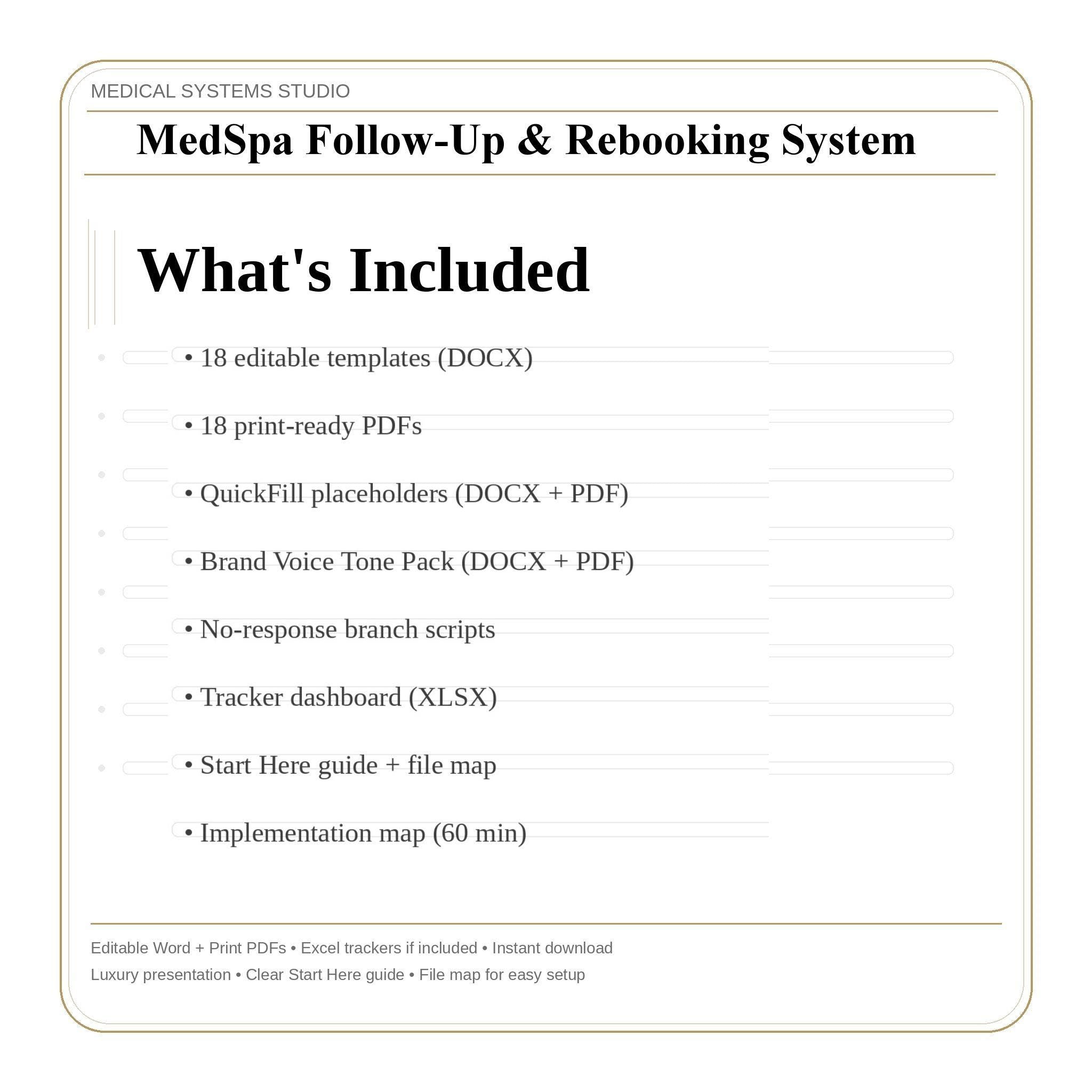 MedSpa Follow-Up and Rebooking Patient Retention System | SMS & Email Templates (Word/PDF/XLSX)