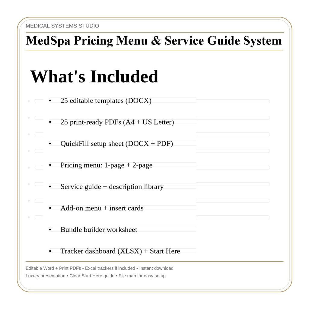 MedSpa Pricing Menu & Service Guide | Clinic Templates (Word, PDF, Excel)