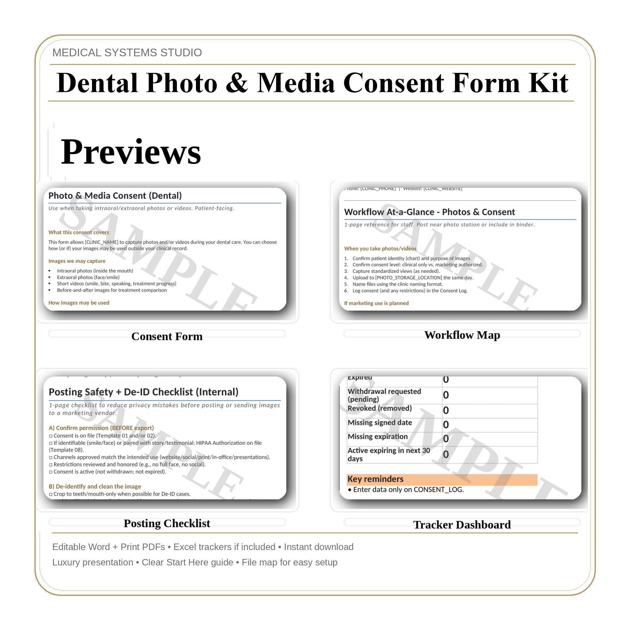 Dental Photo & Media Consent Form Kit | HIPAA, Consent Tracker, SOP (Digital Download)