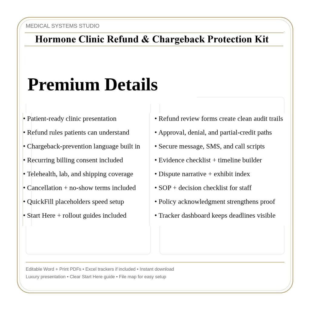 Hormone Clinic Refund & Chargeback Protection Kit | TRT HRT BHRT Policy, Scripts, Billing (Digital Download)