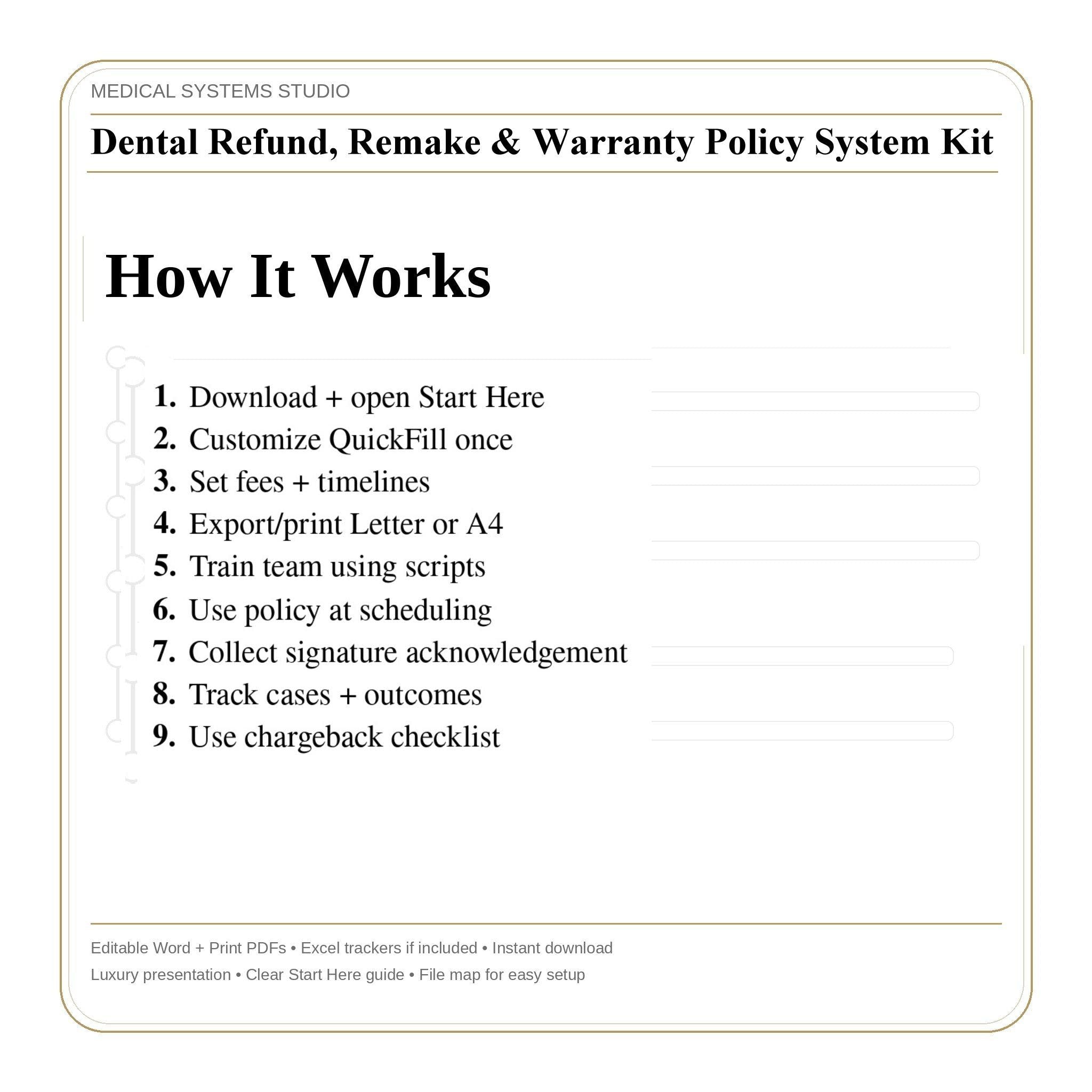 Dental Refund Policy System, Remake Warranty, Chargeback Scripts Word/PDF/Tracker (Digital Download)