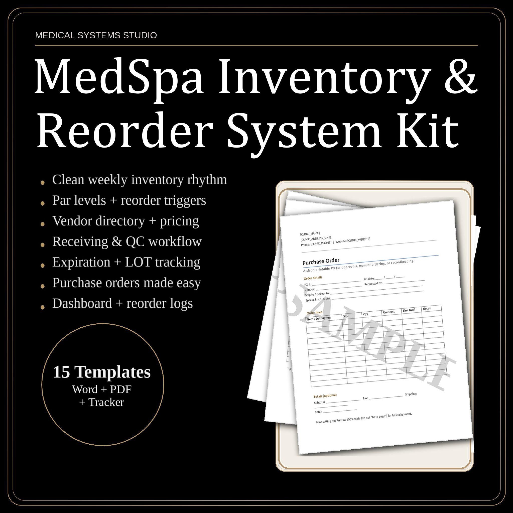 MedSpa Inventory System | Excel Tracker, Reorder Calculator (Digital Download)