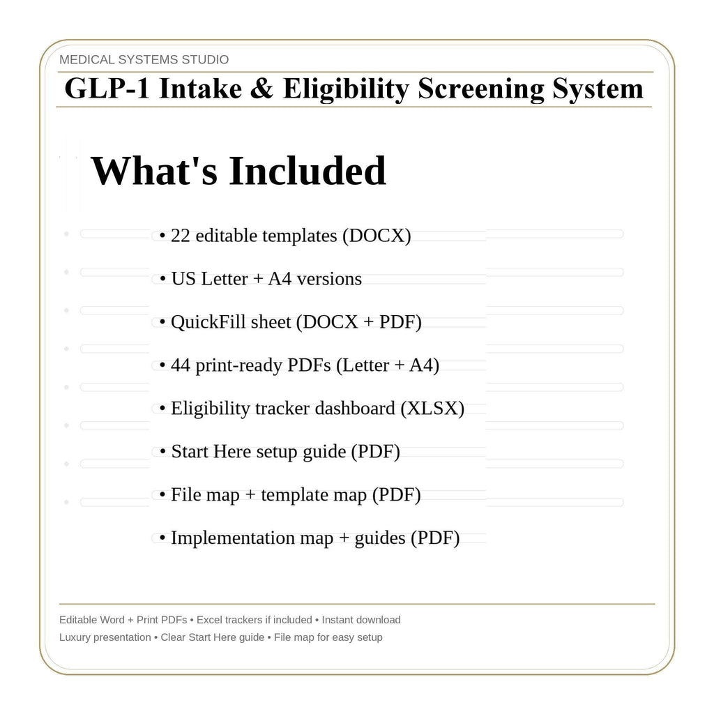 GLP-1 Intake Form | Medical Weight Loss Clinic Eligibility System (Digital Download)