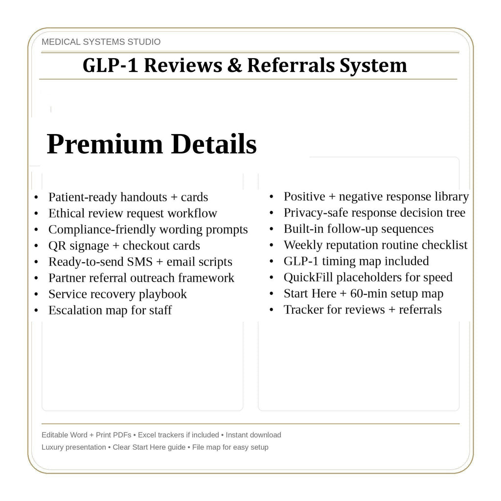 GLP-1 Reviews & Referrals System for Clinics | Clinic Reputation Kit, Review Request, QR (Digital Download)