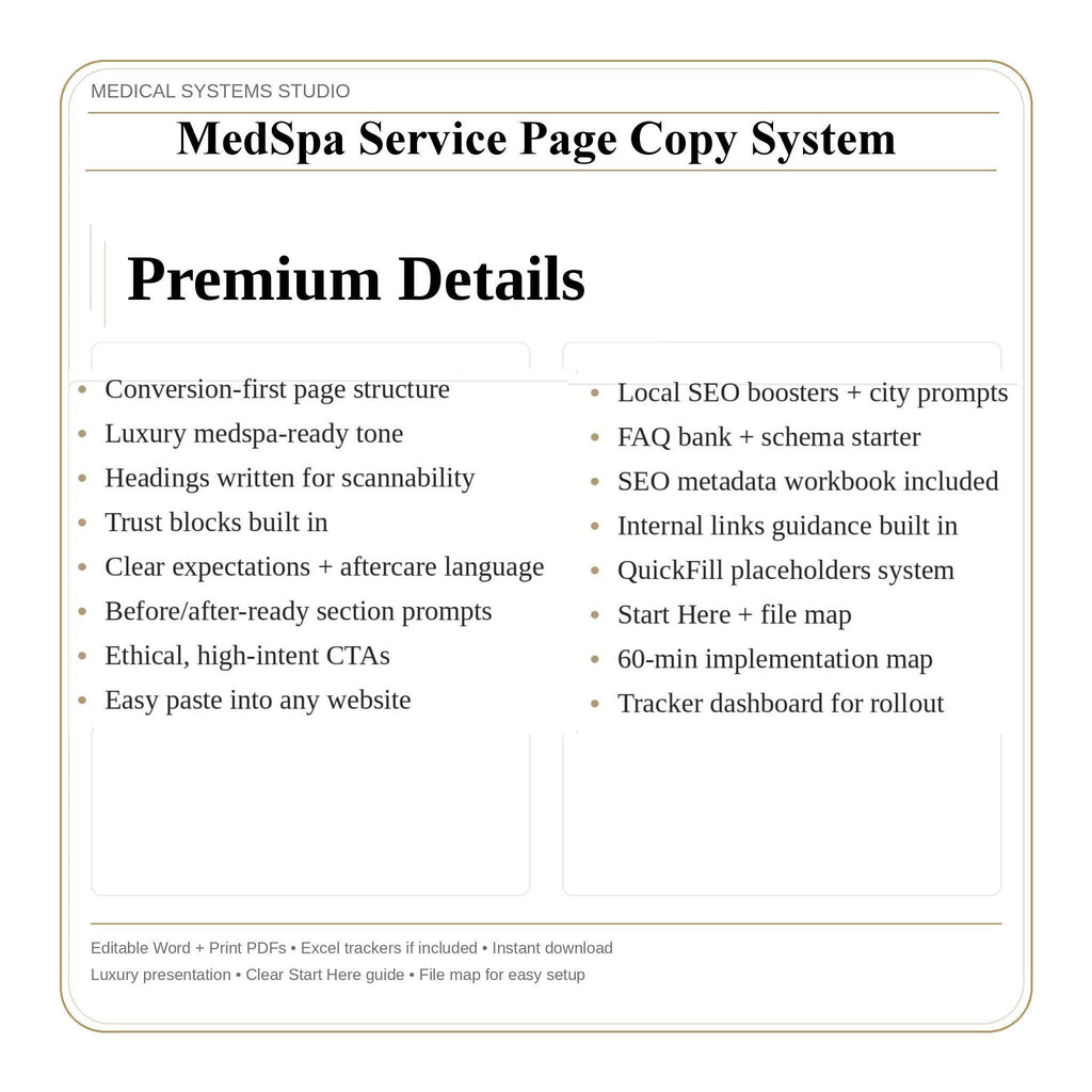 MedSpa Service Page Copy System | SEO & Treatment Templates (Digital Download)