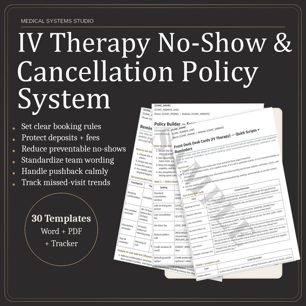 IV Therapy No-Show Cancellation Policy System | Deposit, Scripts, Reminders (Digital Download)