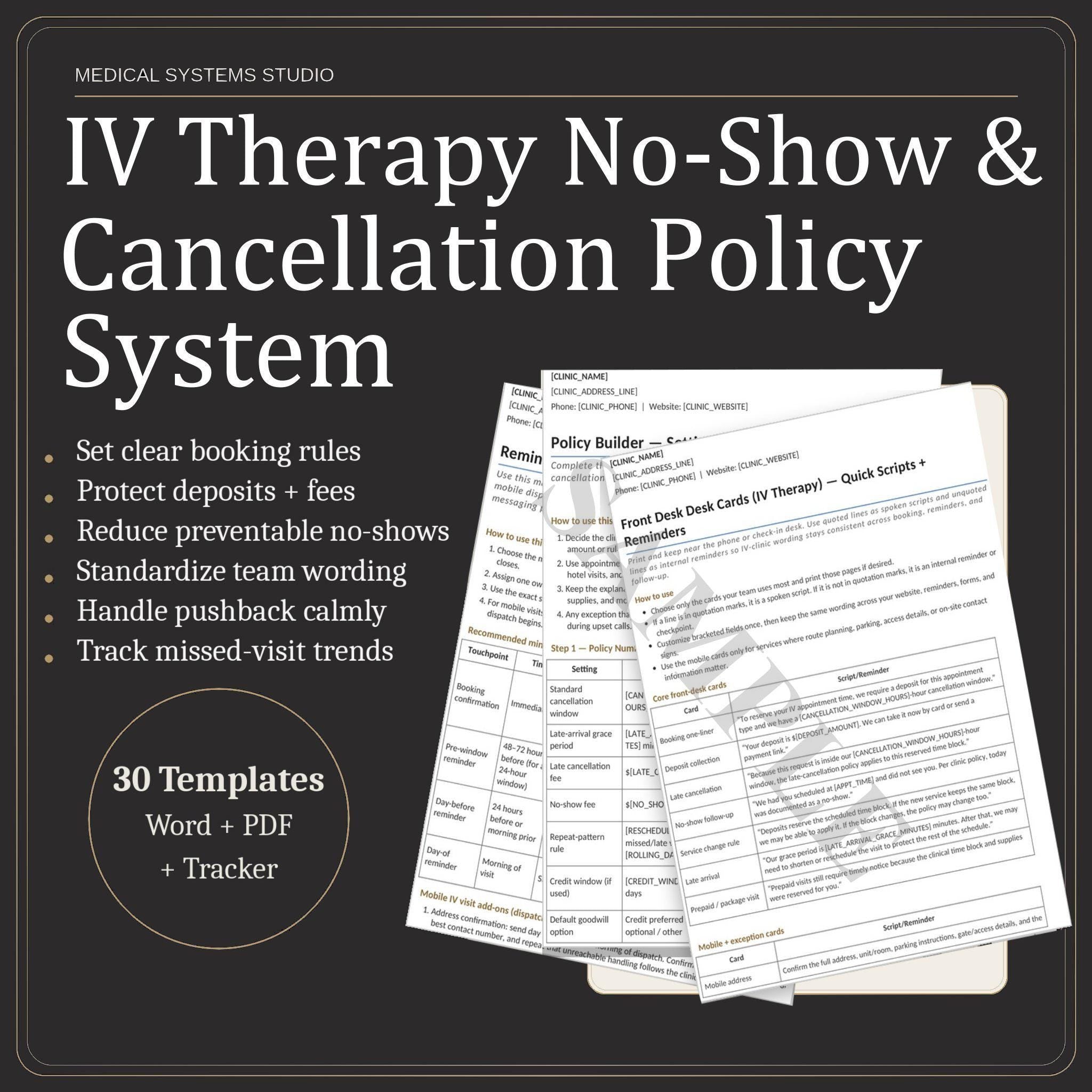 IV Therapy No-Show Cancellation Policy System | Deposit, Scripts, Reminders (Digital Download)